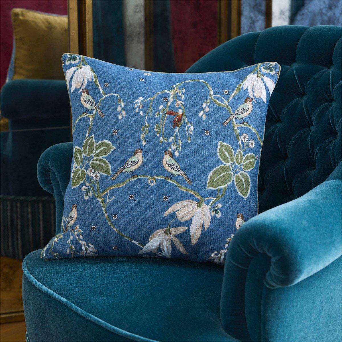 Housse de coussin en coton, rameau YVES DELORME Bleu