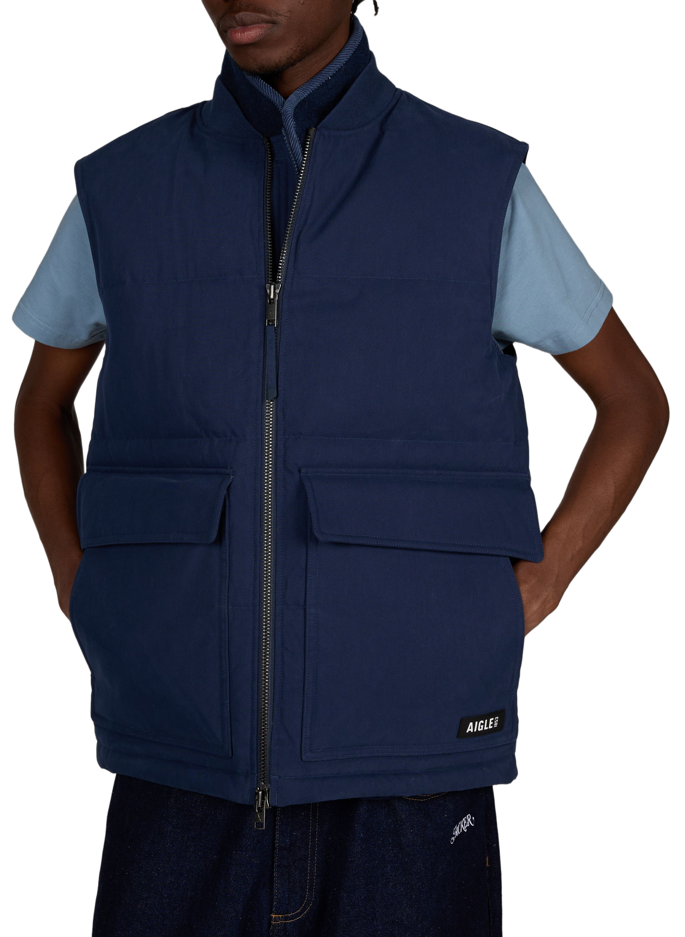 Blouson sans manche col teddy en coton mélangé AIGLE Bleu