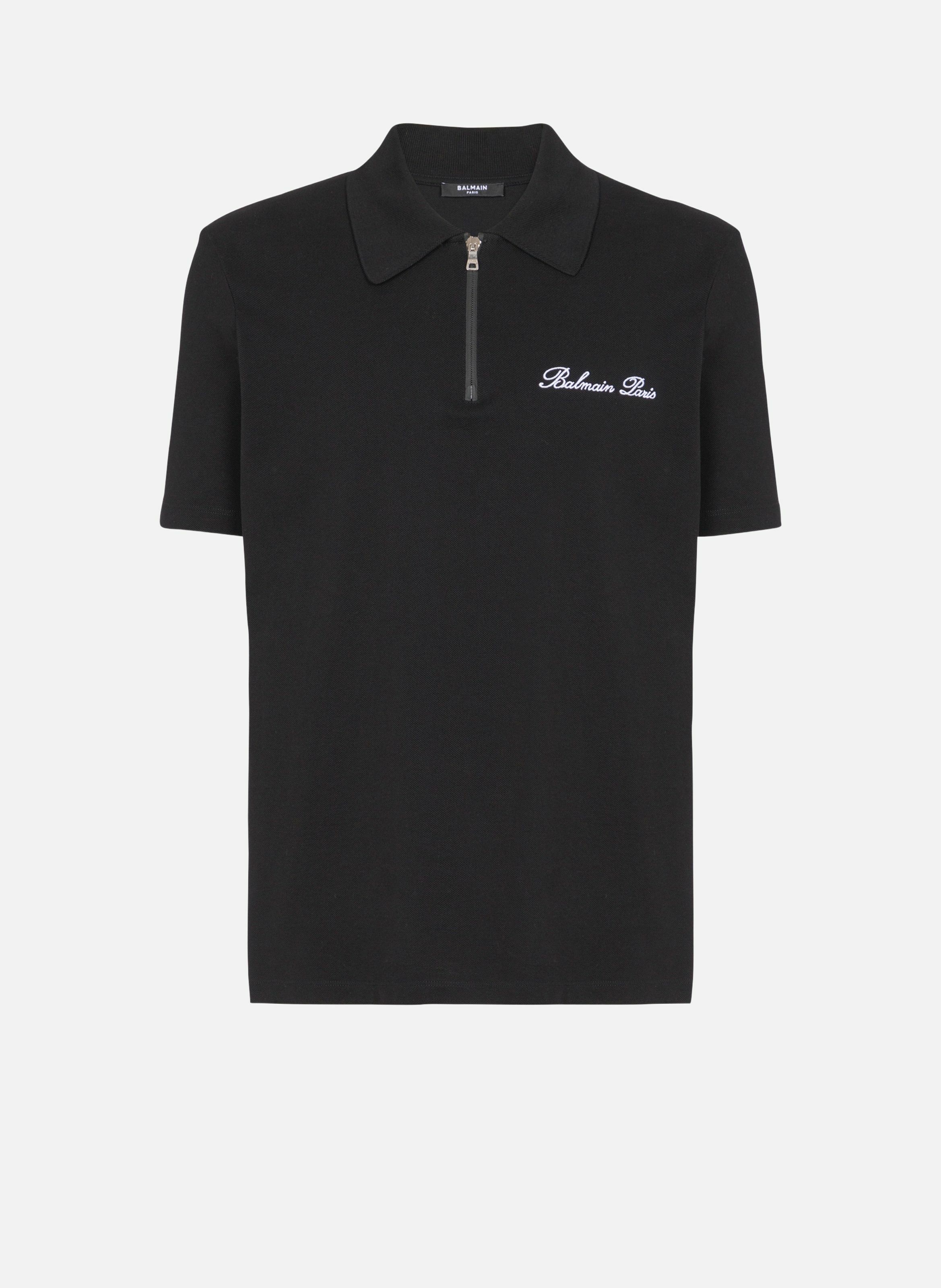 BALMAIN Polo à manches courtes avec broderie balmain signature Noir