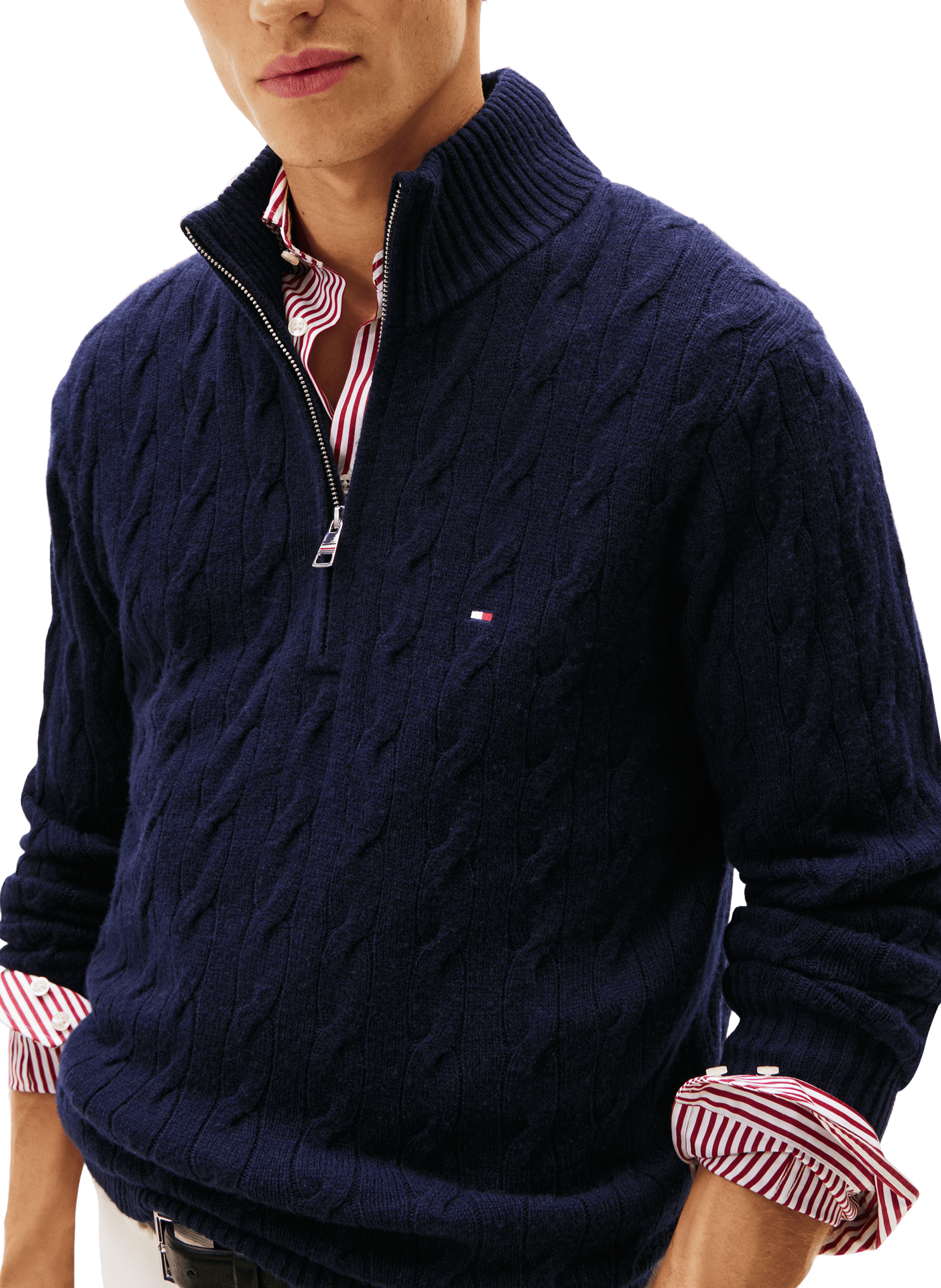 Pull col zippé en laine mélangée TOMMY HILFIGER Bleu