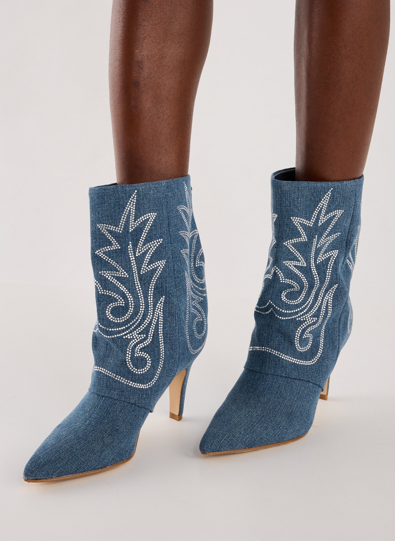 Stiletto heeled ankle boots in blended cotton GUESS Blue