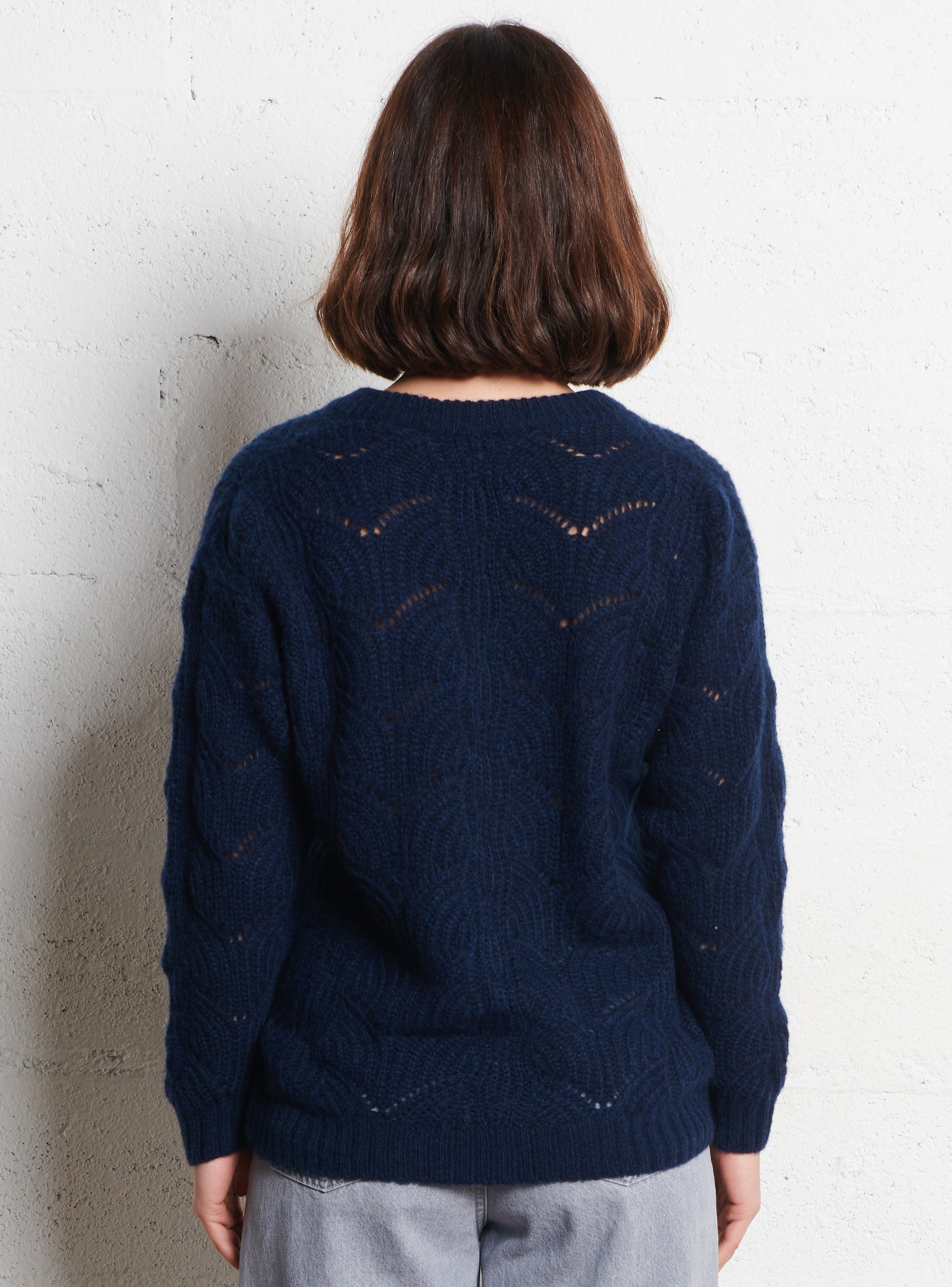 Pull droit col v ajouré en laine mélangée deauville ARMOR-LUX Bleu