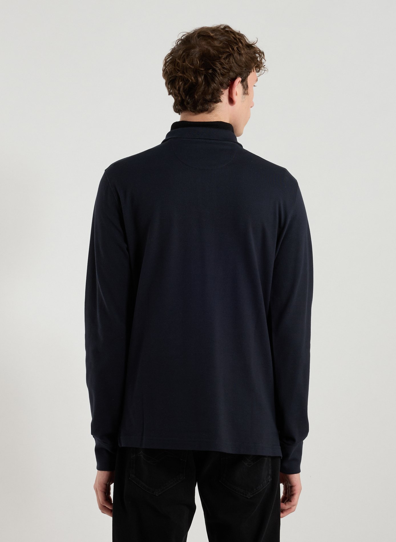 Long-sleeved cotton polo shirt EDEN PARK Blue