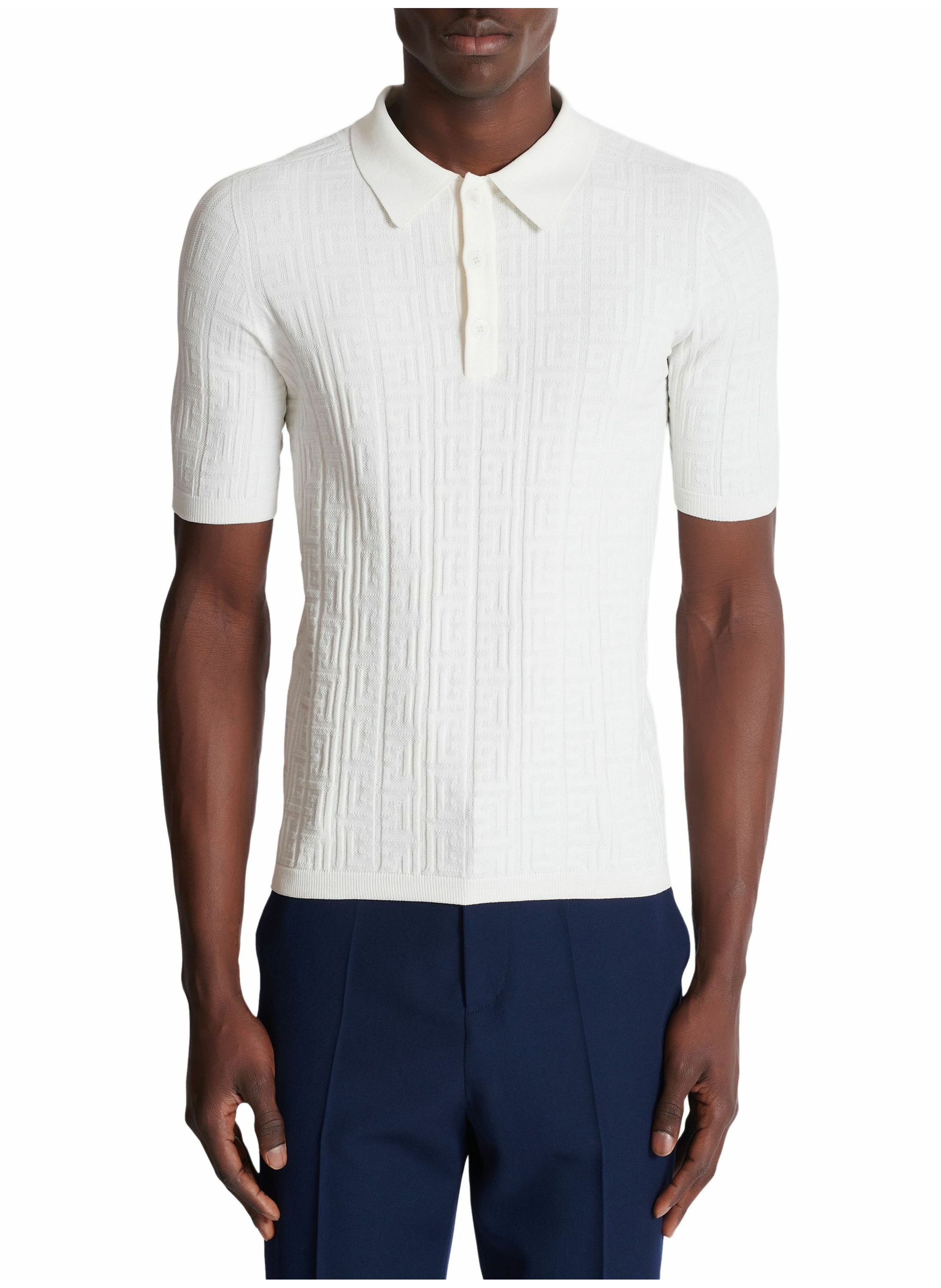 Polo en maille monogrammée BALMAIN Blanc