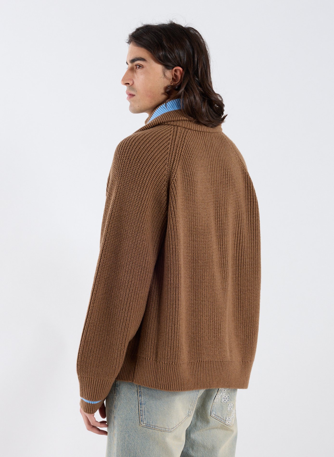 Merino Wool and Cotton Double Collar Truck Sweater CALEB Brown