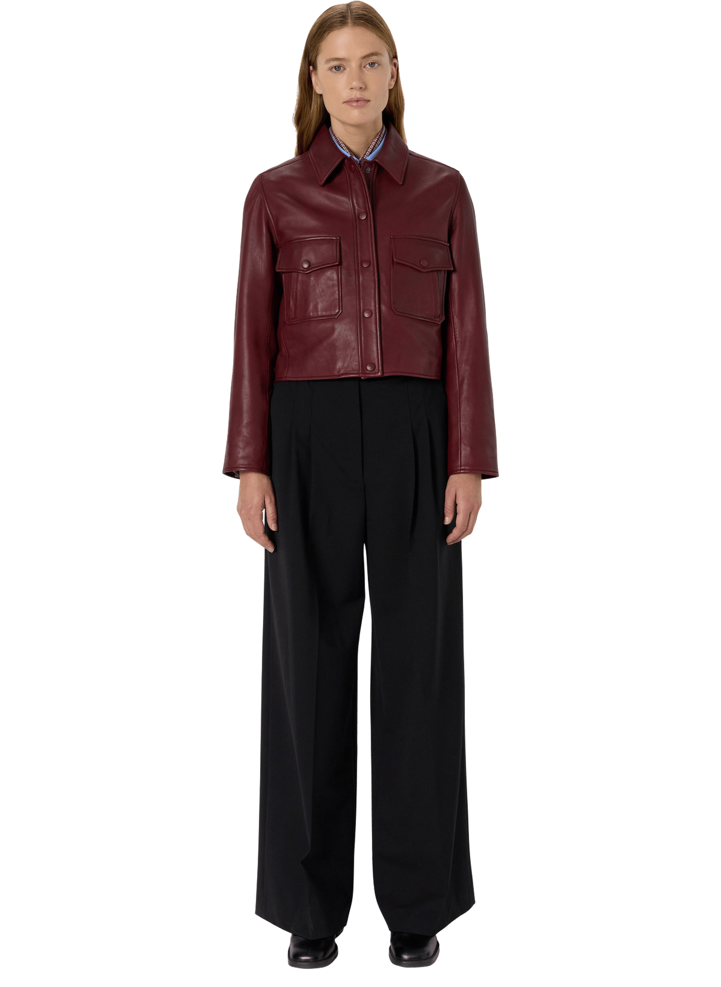 Veste courte en cuir bordeaux - noeve GERARD DAREL Rouge