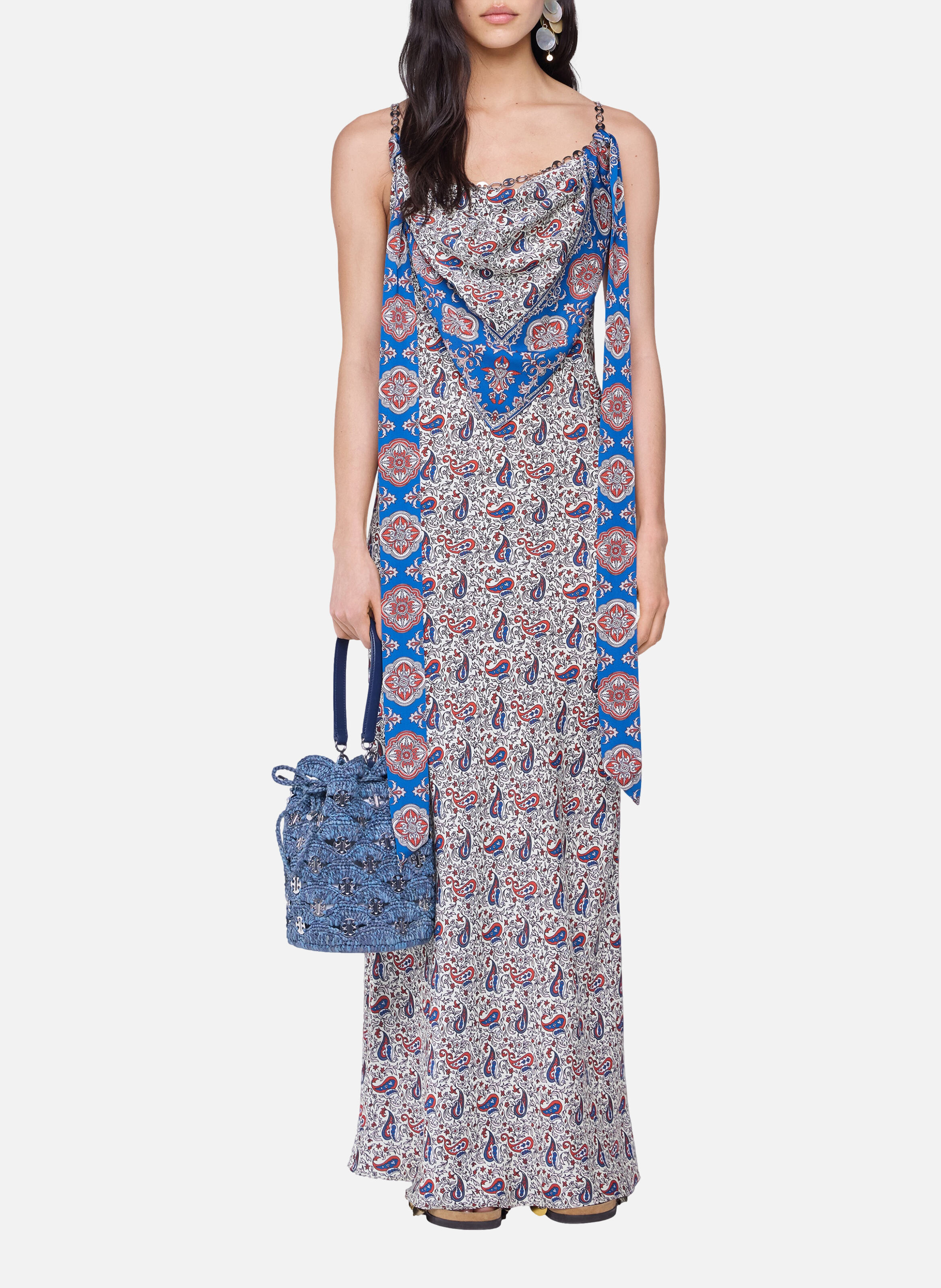 Sac seau en raphia RABANNE Bleu