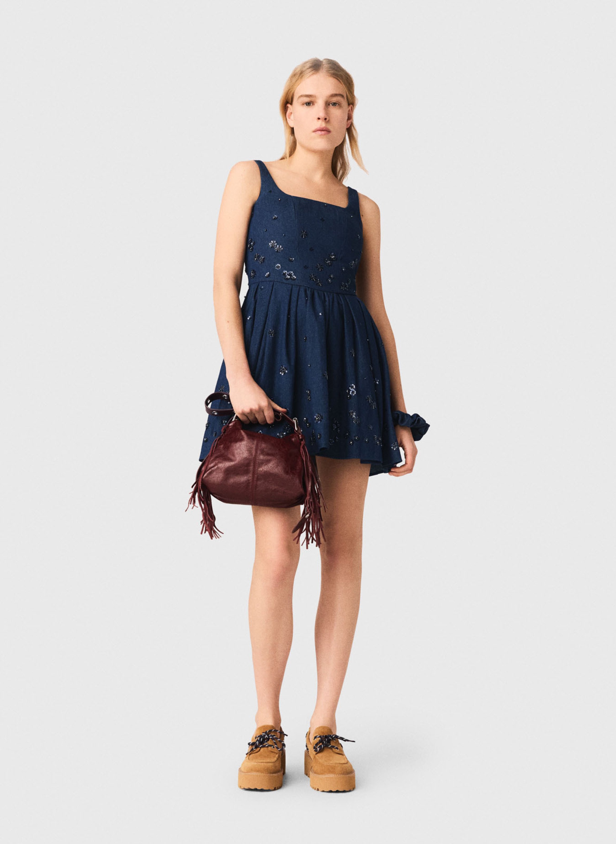 Robe courte en denim MAJE Bleu