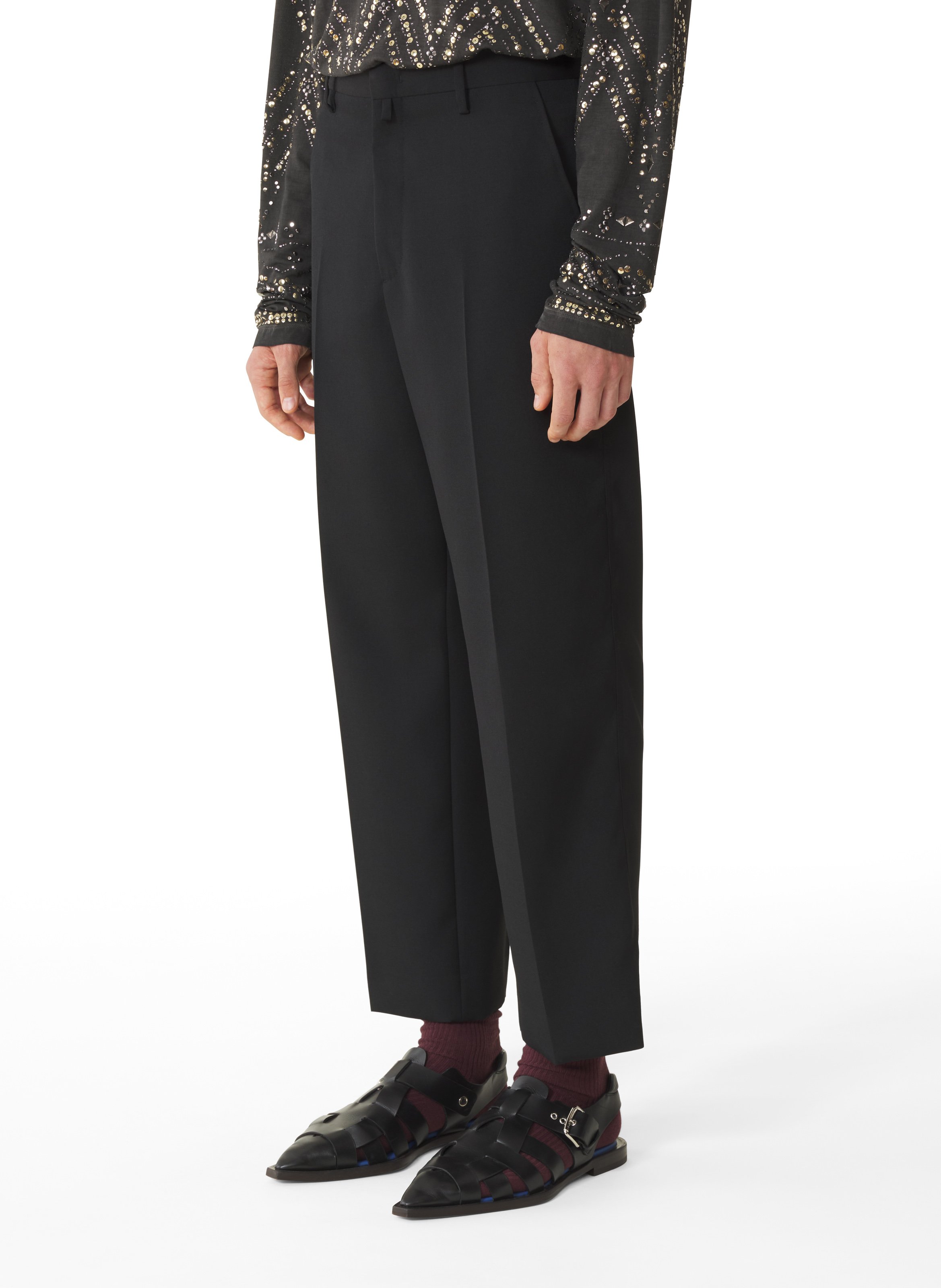 Pantalon droit en laine Noir