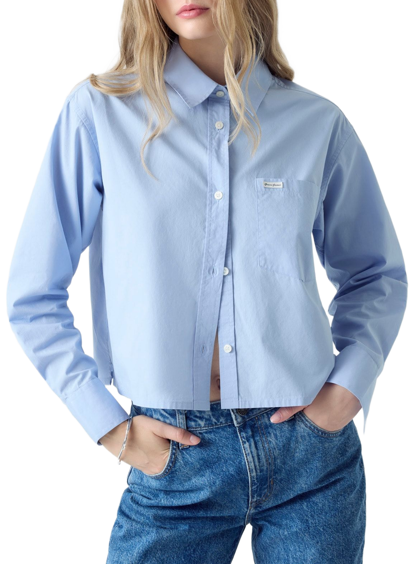 Short-sleeved cotton shirt GUESS Blue