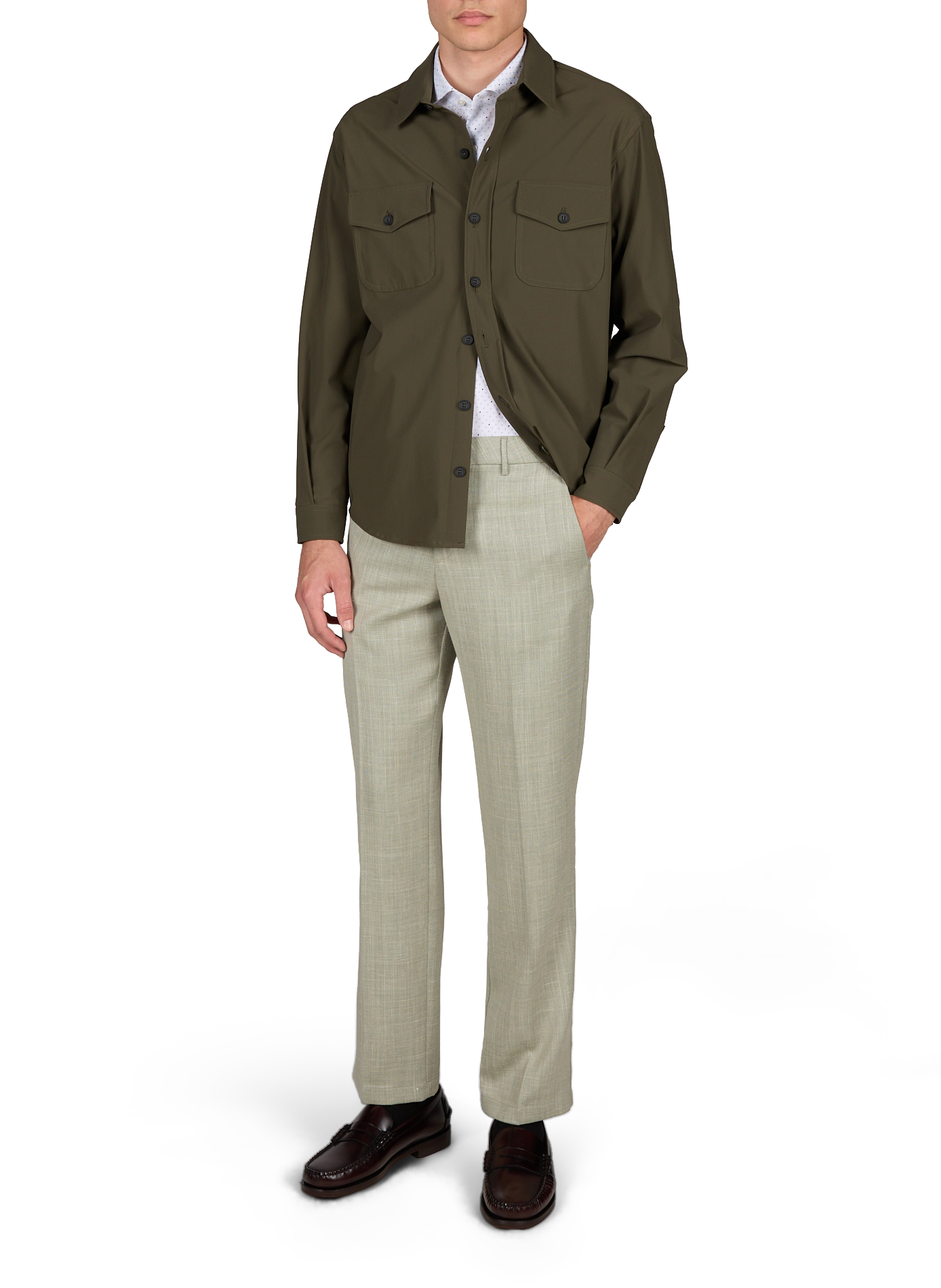 Chevron wool, silk, and linen trousers CRUNA Green