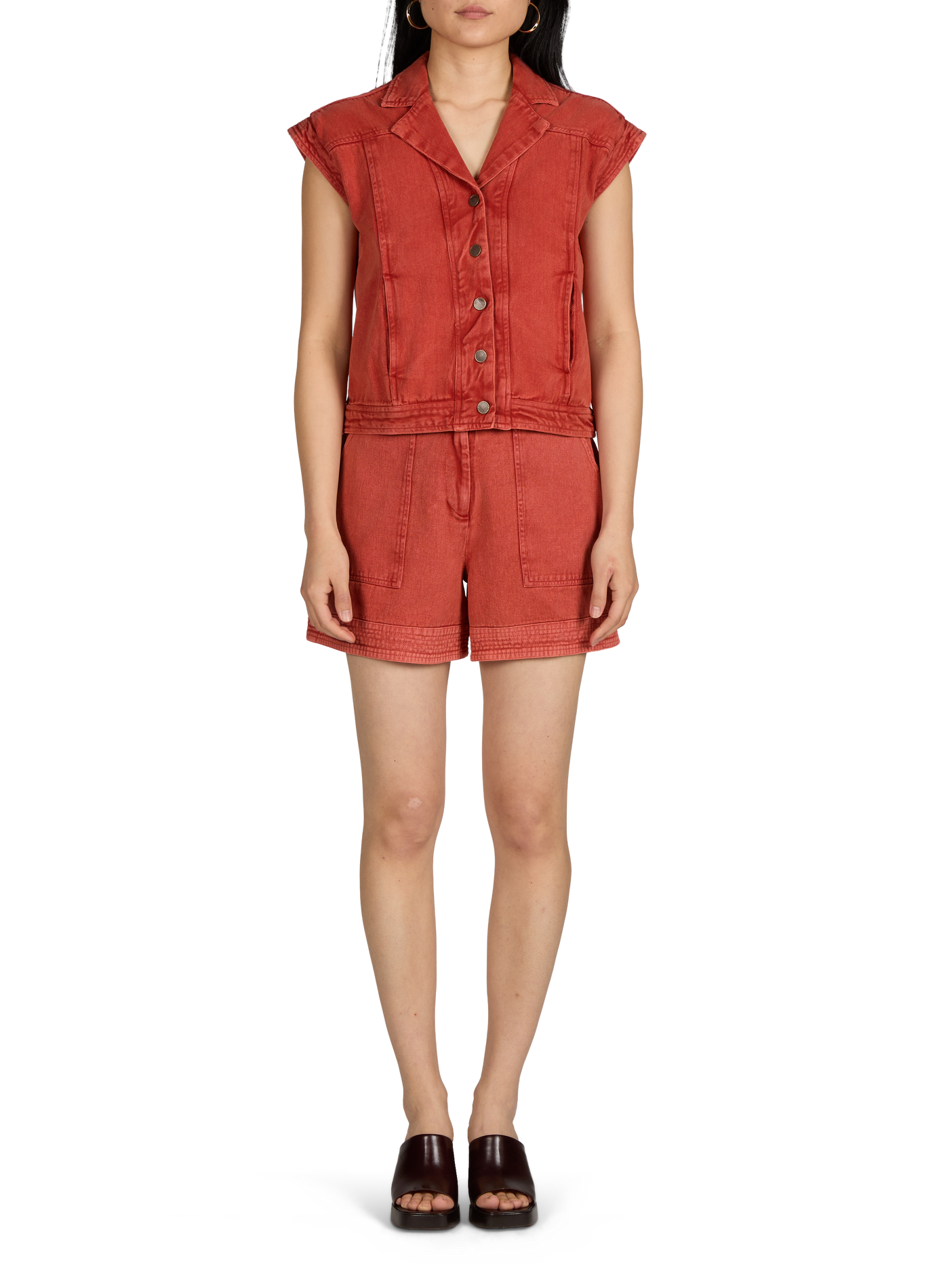 Sleeveless denim cotton jacket VILA Red