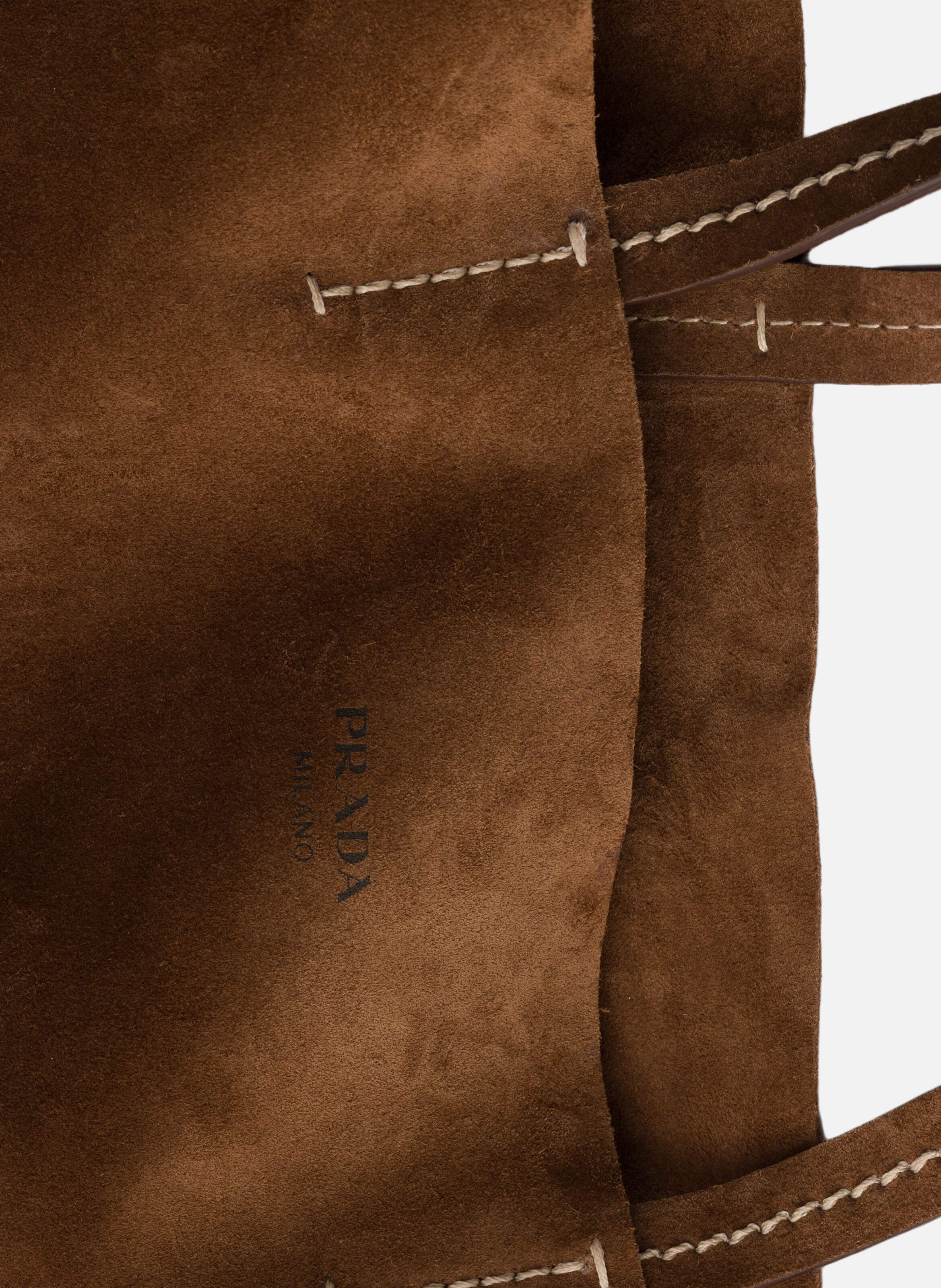 Grand cabas en daim et crochet PRADA Marron