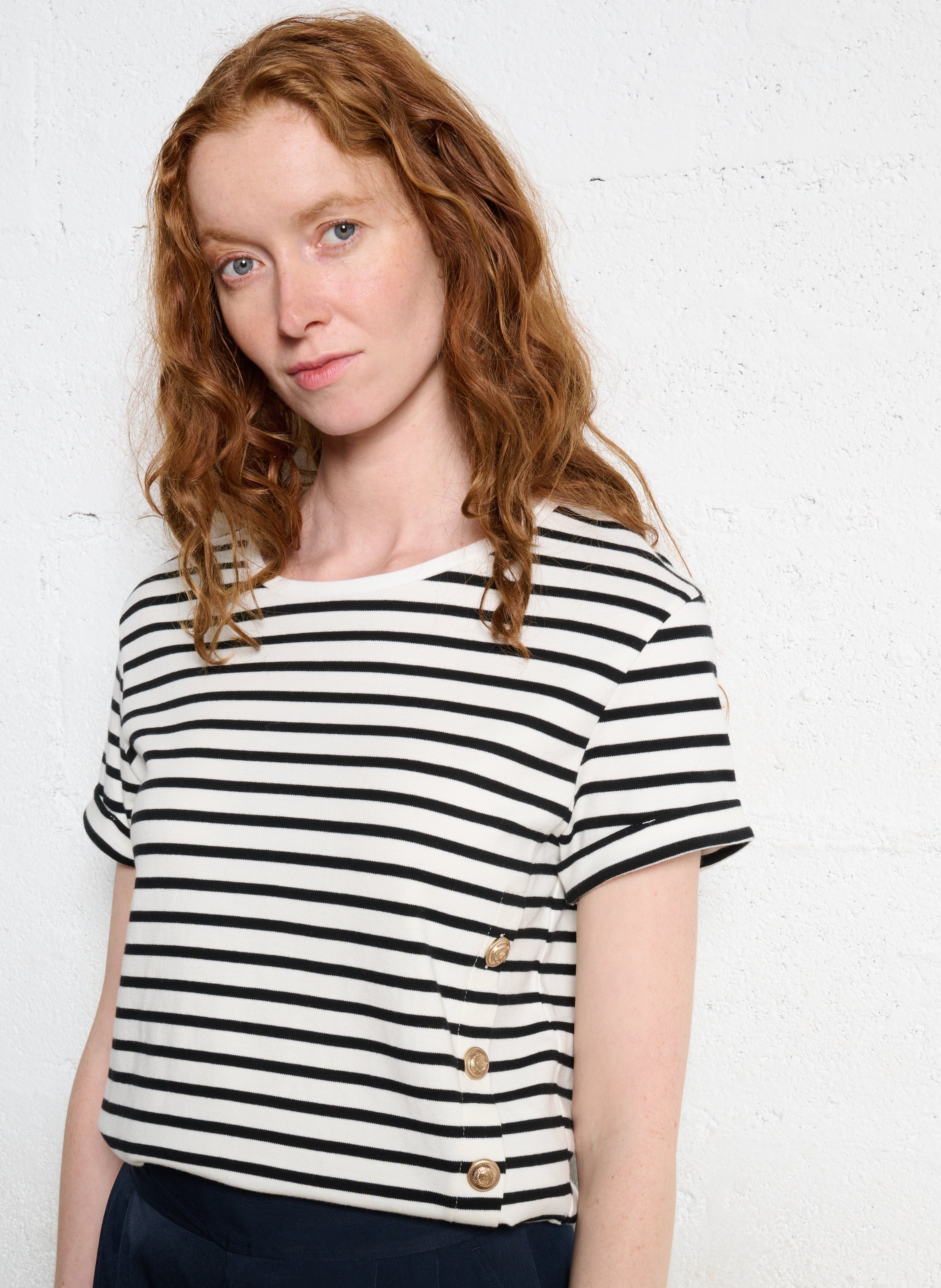 Tee-shirt droit col rond en coton IKKS Noir