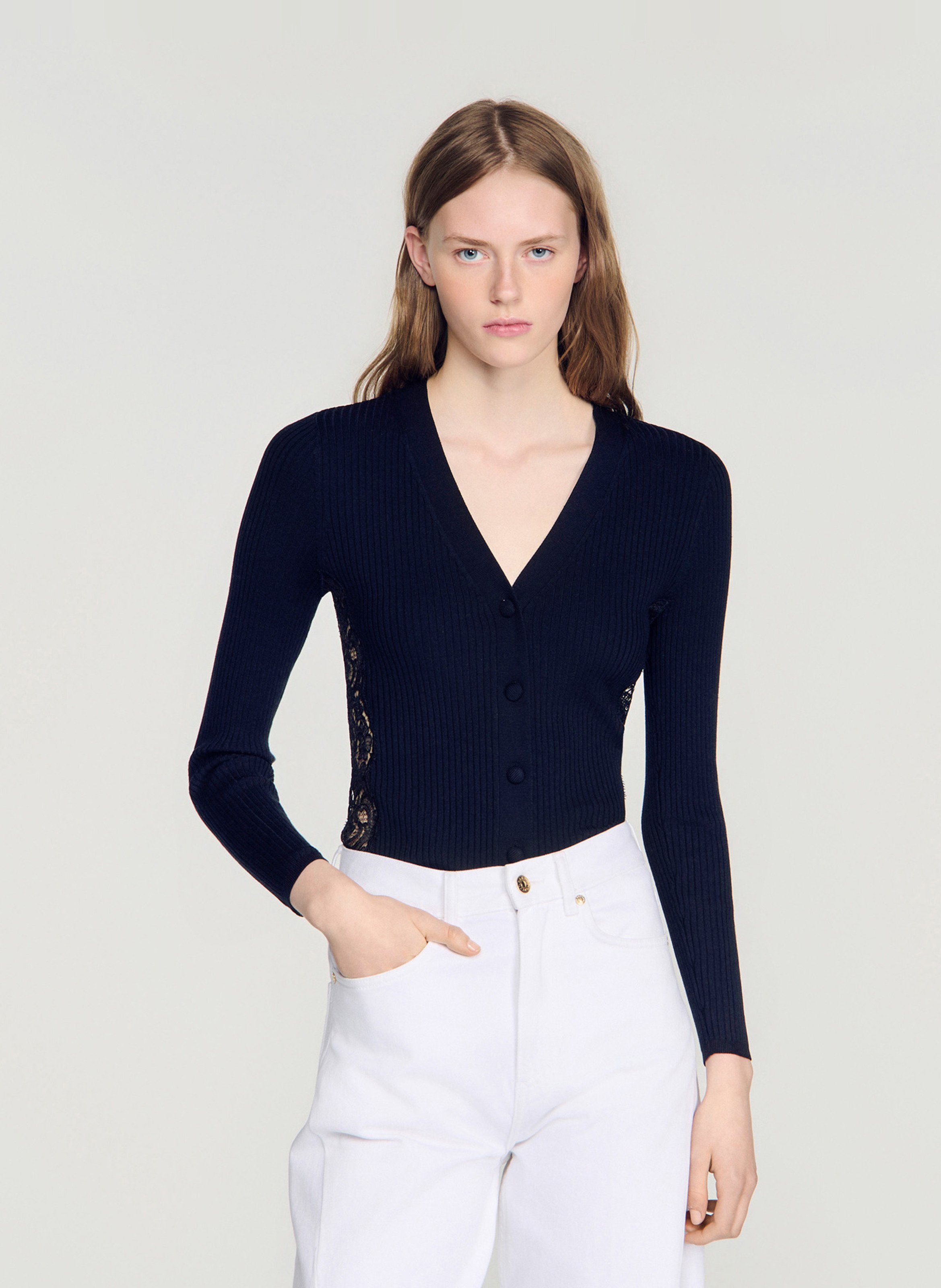 Cardigan ajusté col v SANDRO Noir