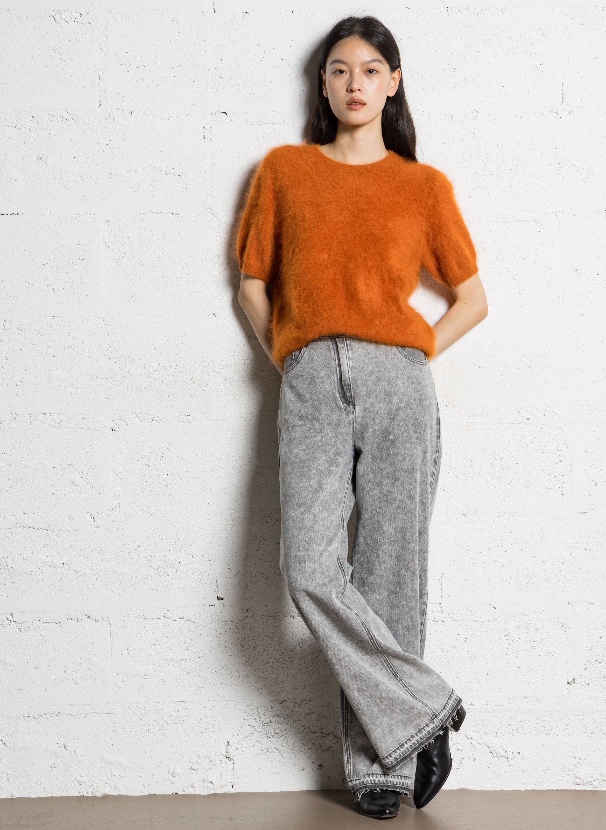 Pull droit col rond en cachemire IKKS Orange