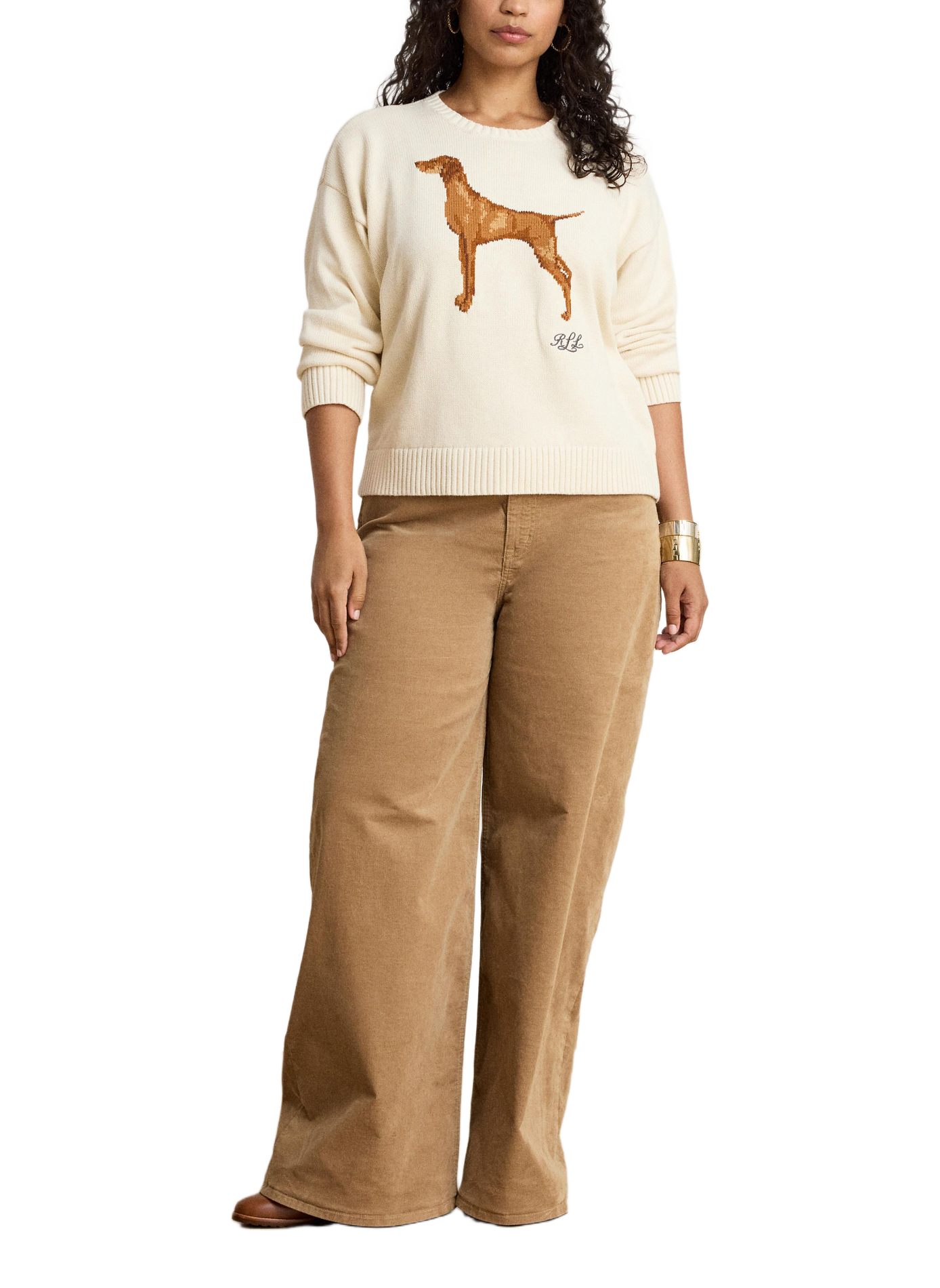 Cotton intarsia knit sweater LAUREN Beige