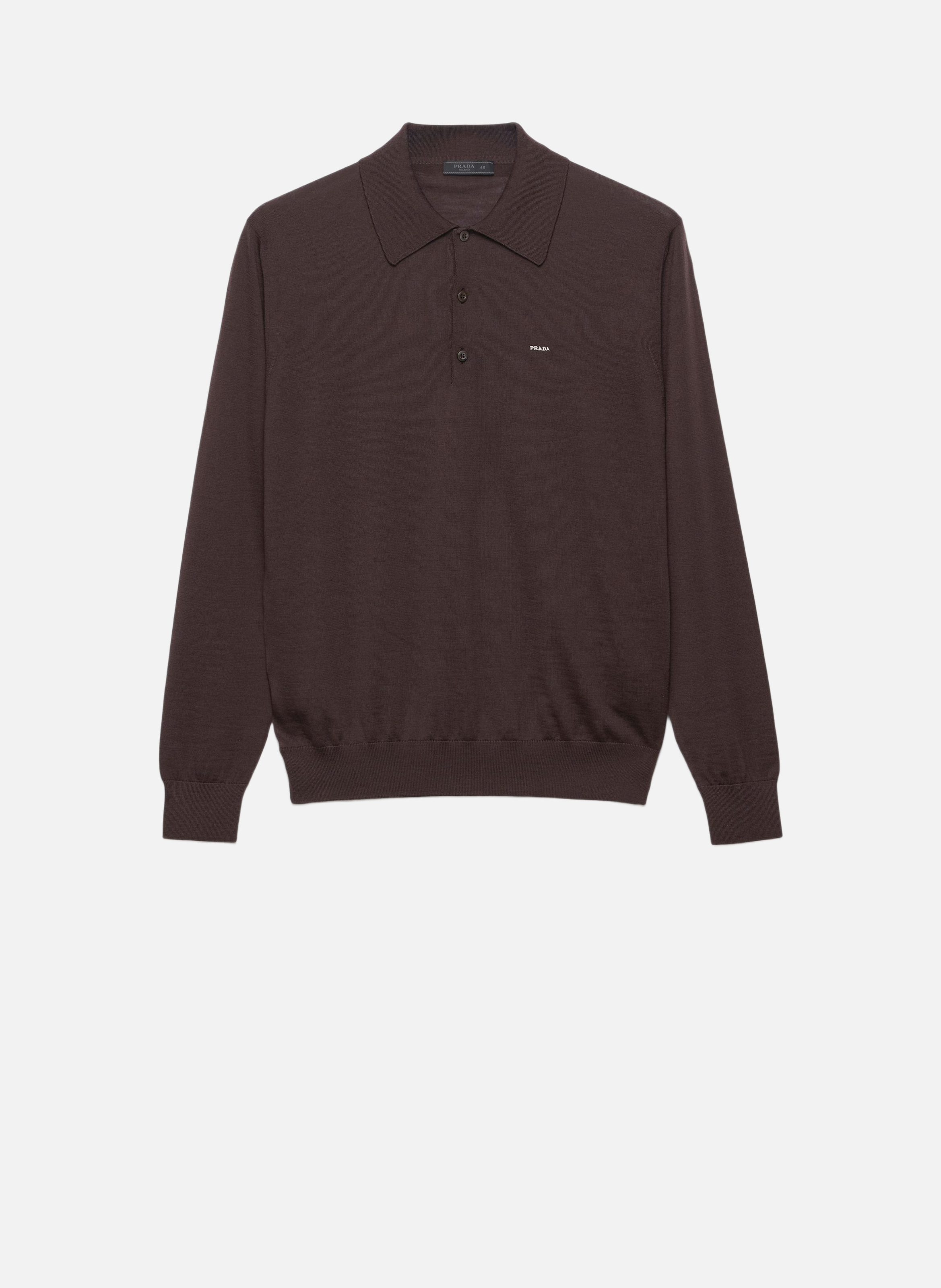 Polo à manches longues en laine extra fine PRADA Marron