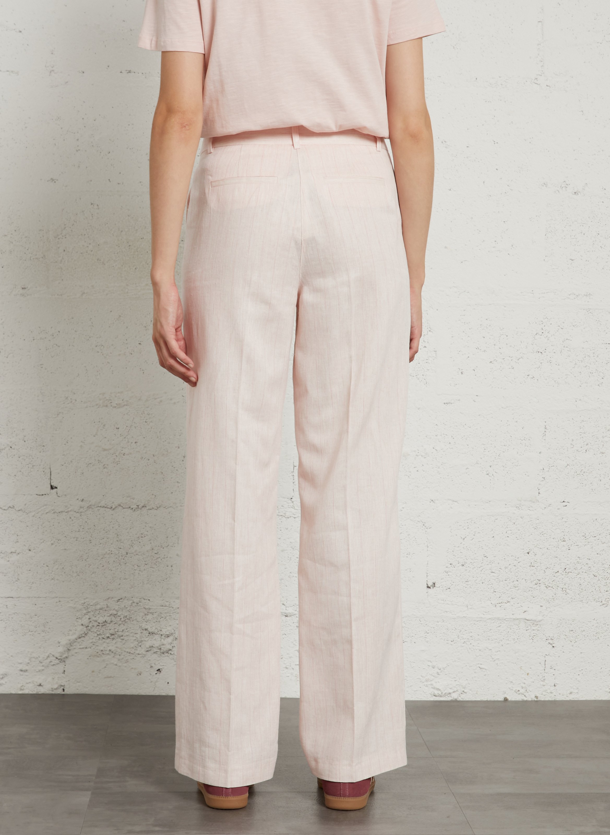 Pantalon large en coton mélangé rayé ferguson MAISON 123 Rose