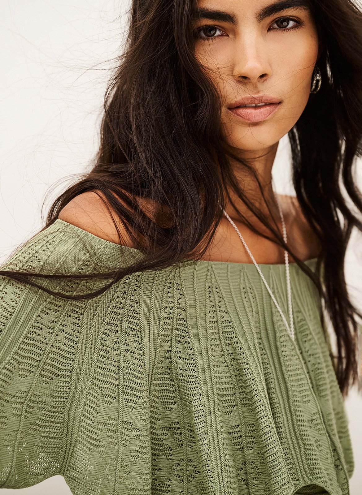 Top met off-shoulder design in luchtige katoenmix salda BA&SH Kaki