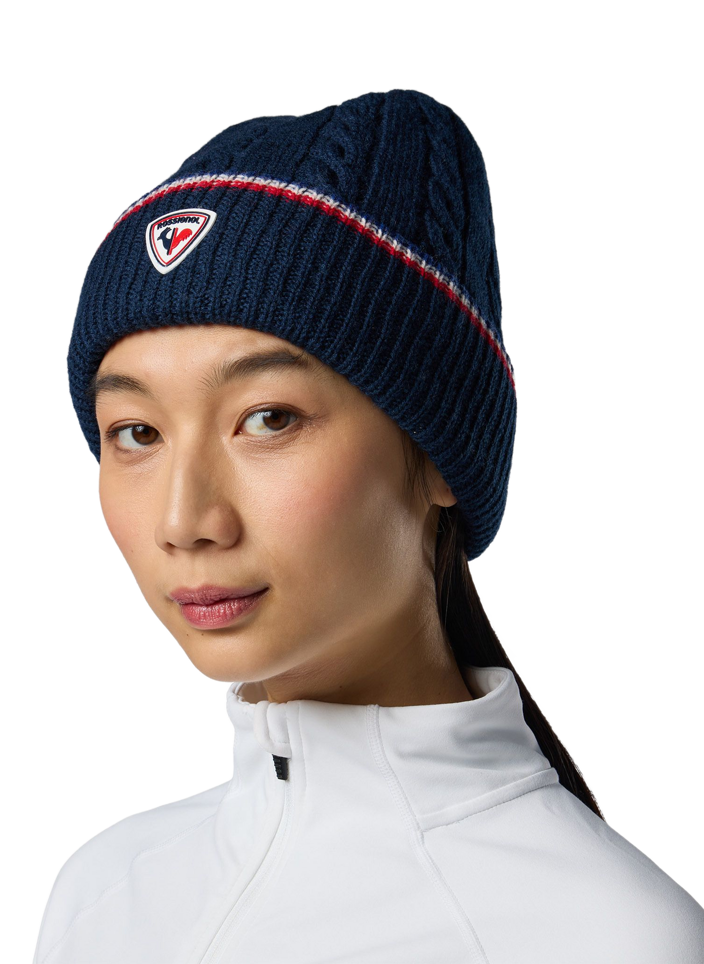 Beanie mit Umschlag im Zopfmuster ROSSIGNOL Blau