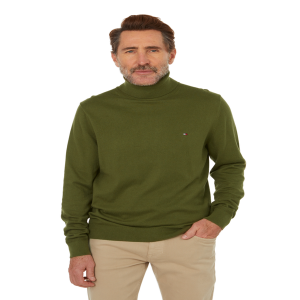 Tommy Hilfiger Cotton And Cashmere Roll-neck Jumper In Green