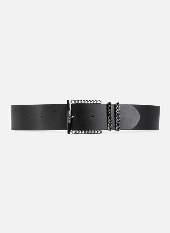Ceinture en cuir avec boucle chaîne Noir by THE KOOPLES THE KOOPLES Ceinture en cuir avec boucle chaîne Noir