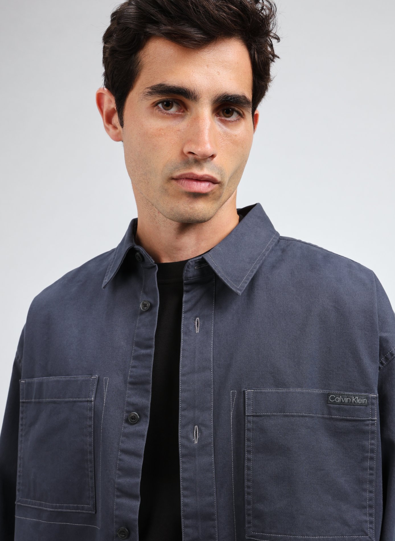 Oversized shirt in blended cotton CALVIN KLEIN Blue