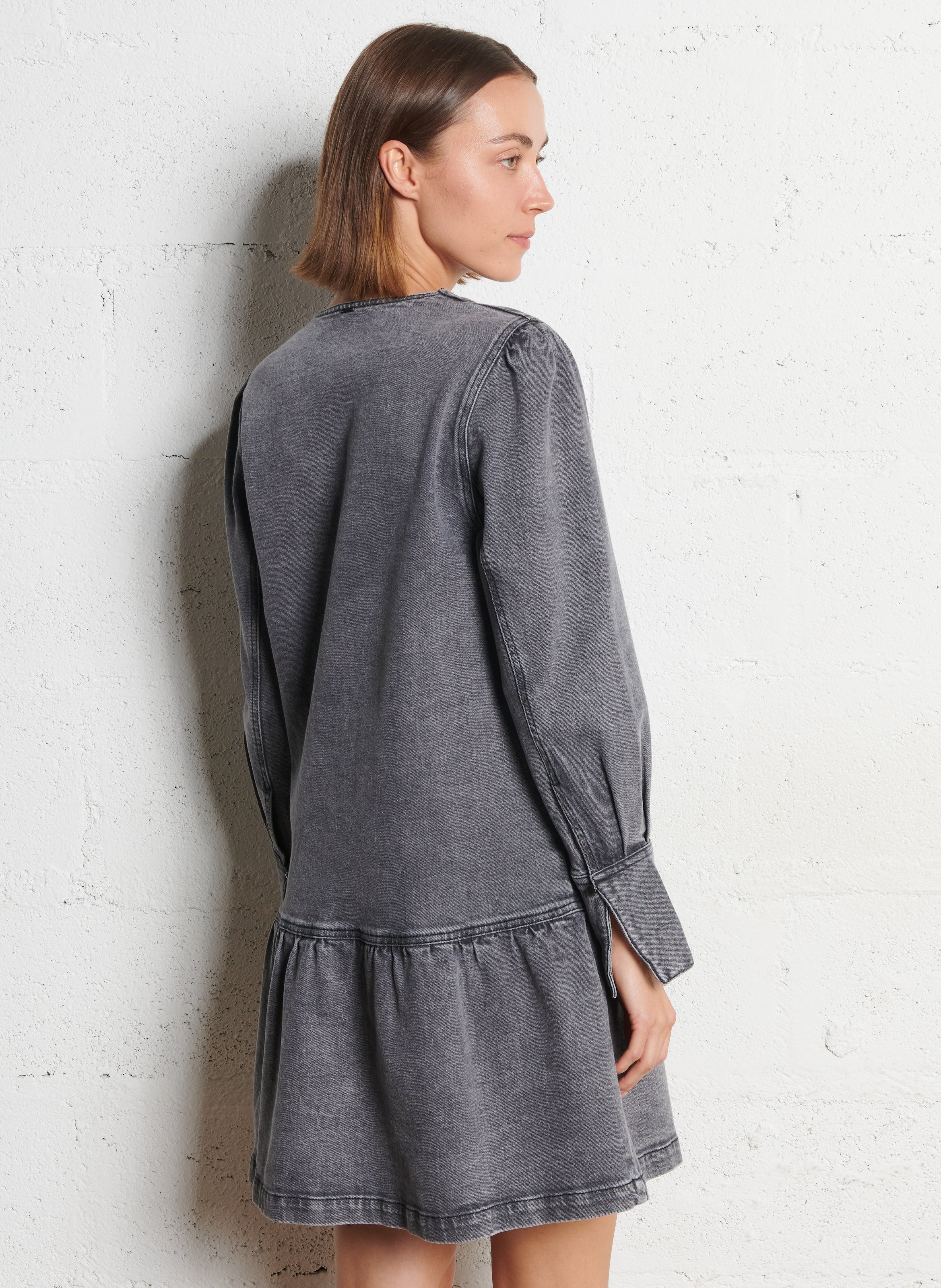 Robe courte col tunsien en jean IKKS Gris