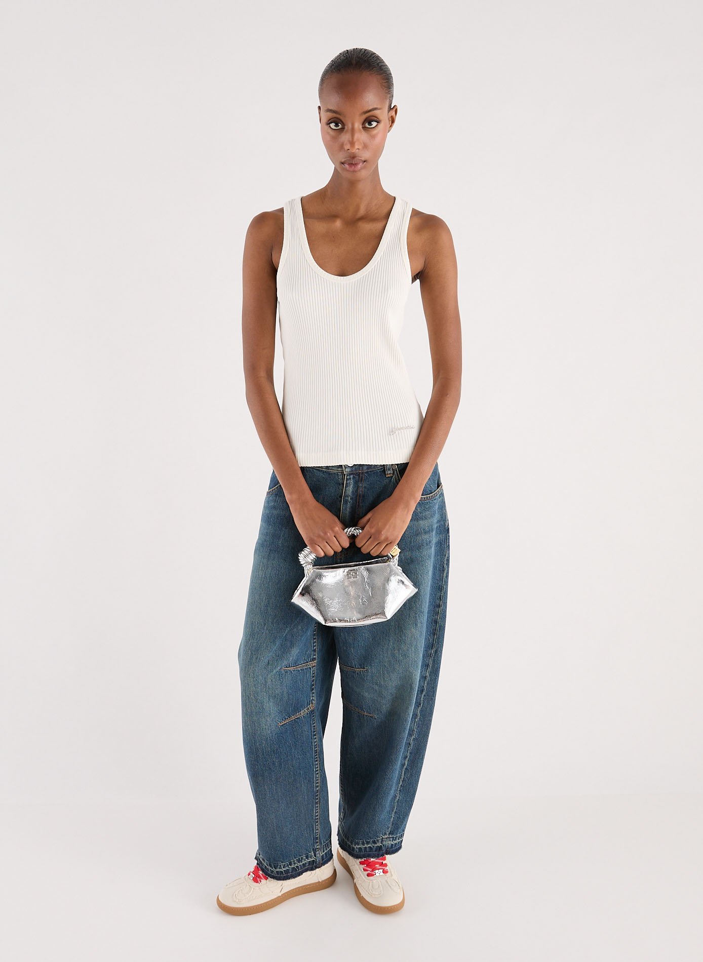 Sac à main Mini Bou métallisé GANNI Argent