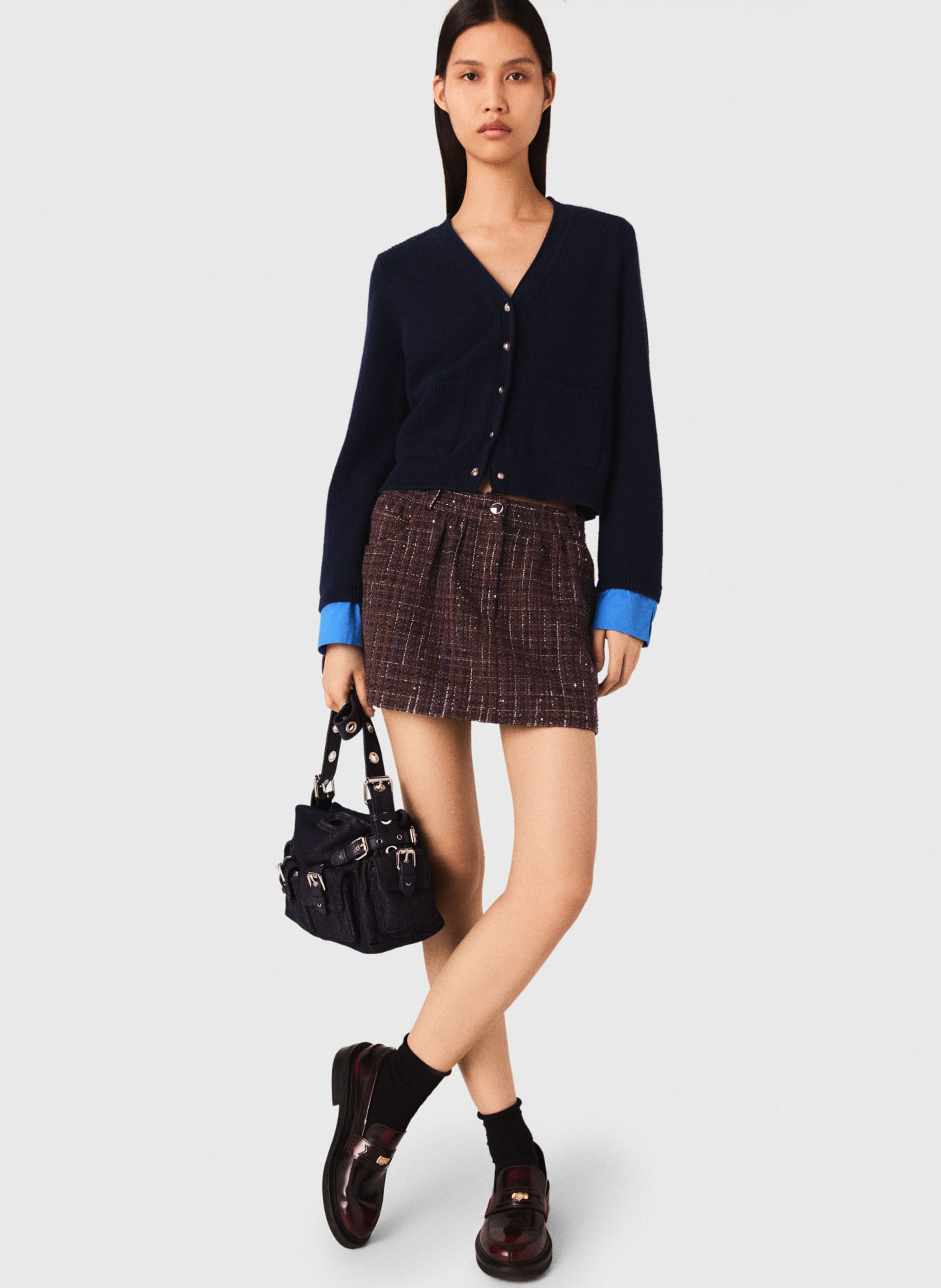 Cardigan en laine avec détails amovibles Bleu