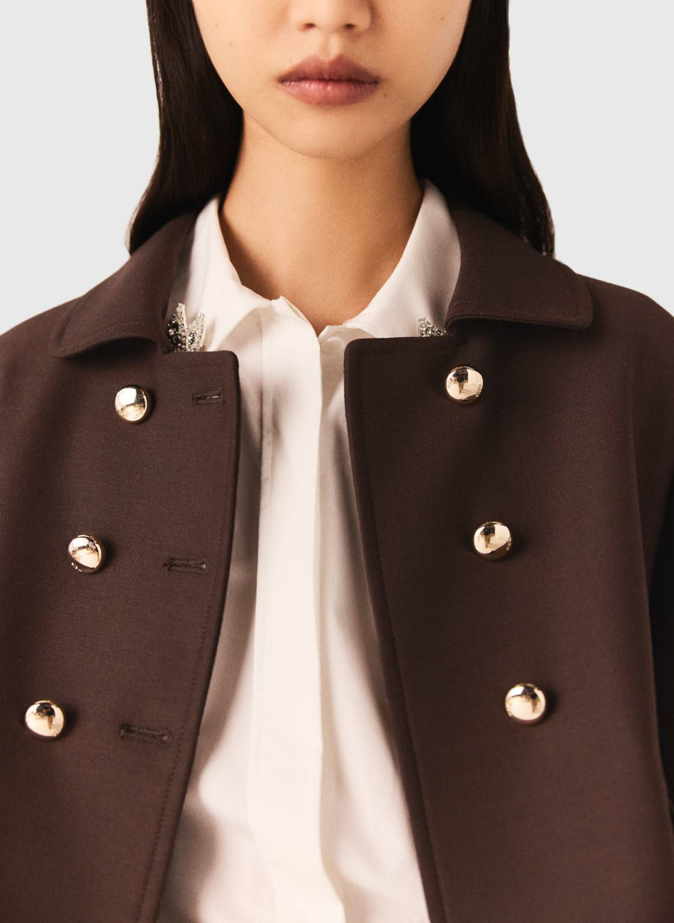 Veste courte droite col classique Marron