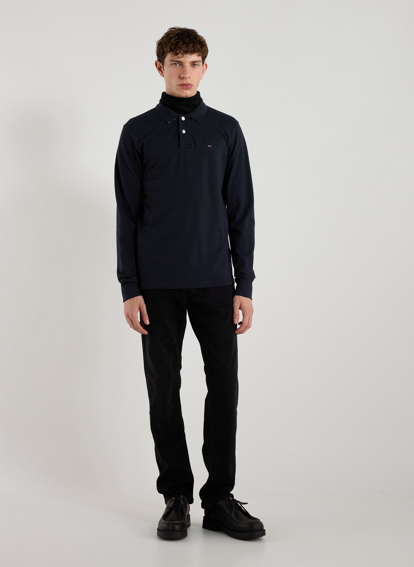 Long-sleeved cotton polo shirt EDEN PARK Blue