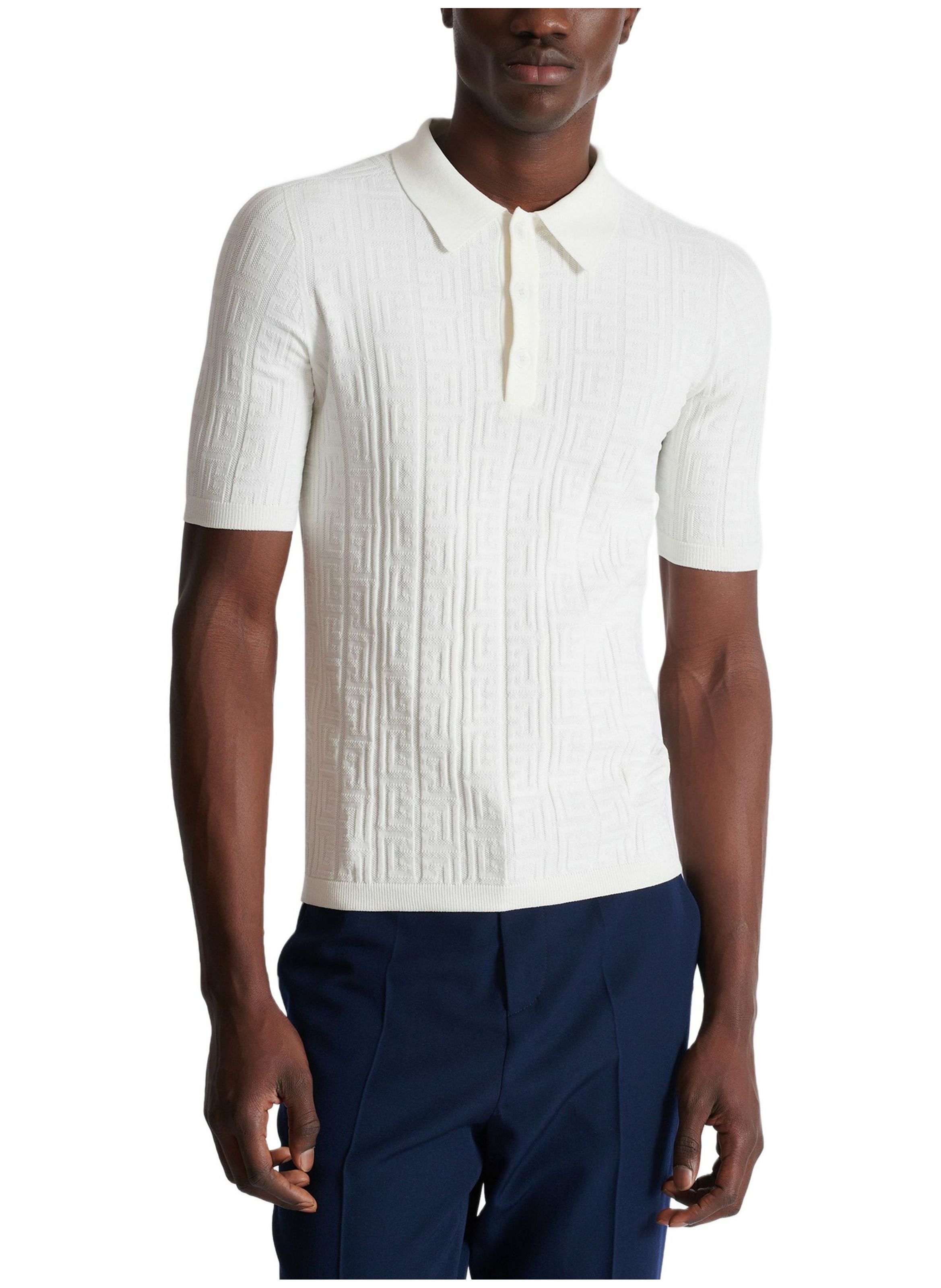Polo en maille monogrammée BALMAIN Blanc
