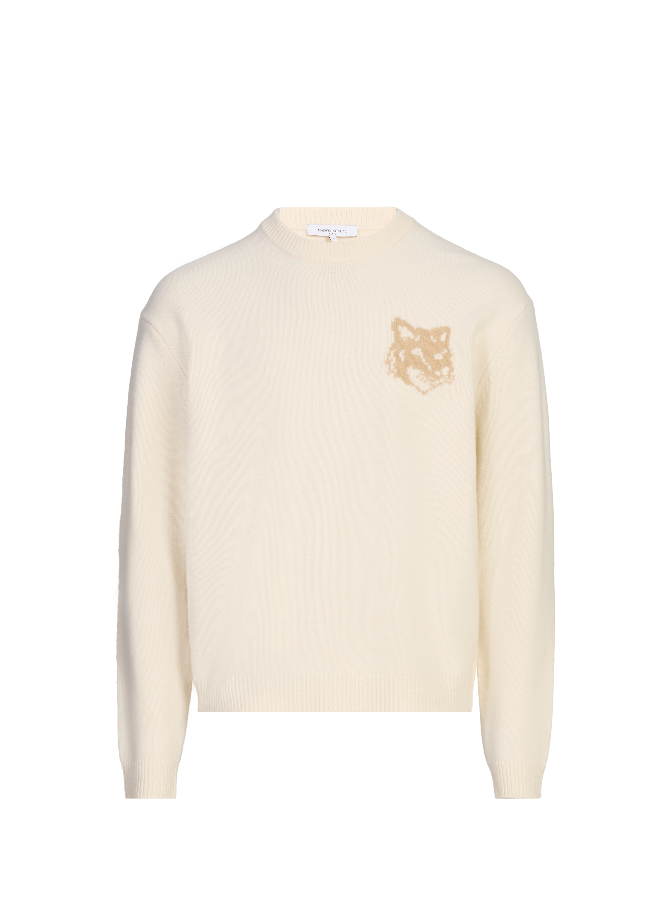 Pull droite en laine mérinos Beige by MAISON KITSUNÉ MAISON KITSUNÉ Pull droite en laine mérinos Beige