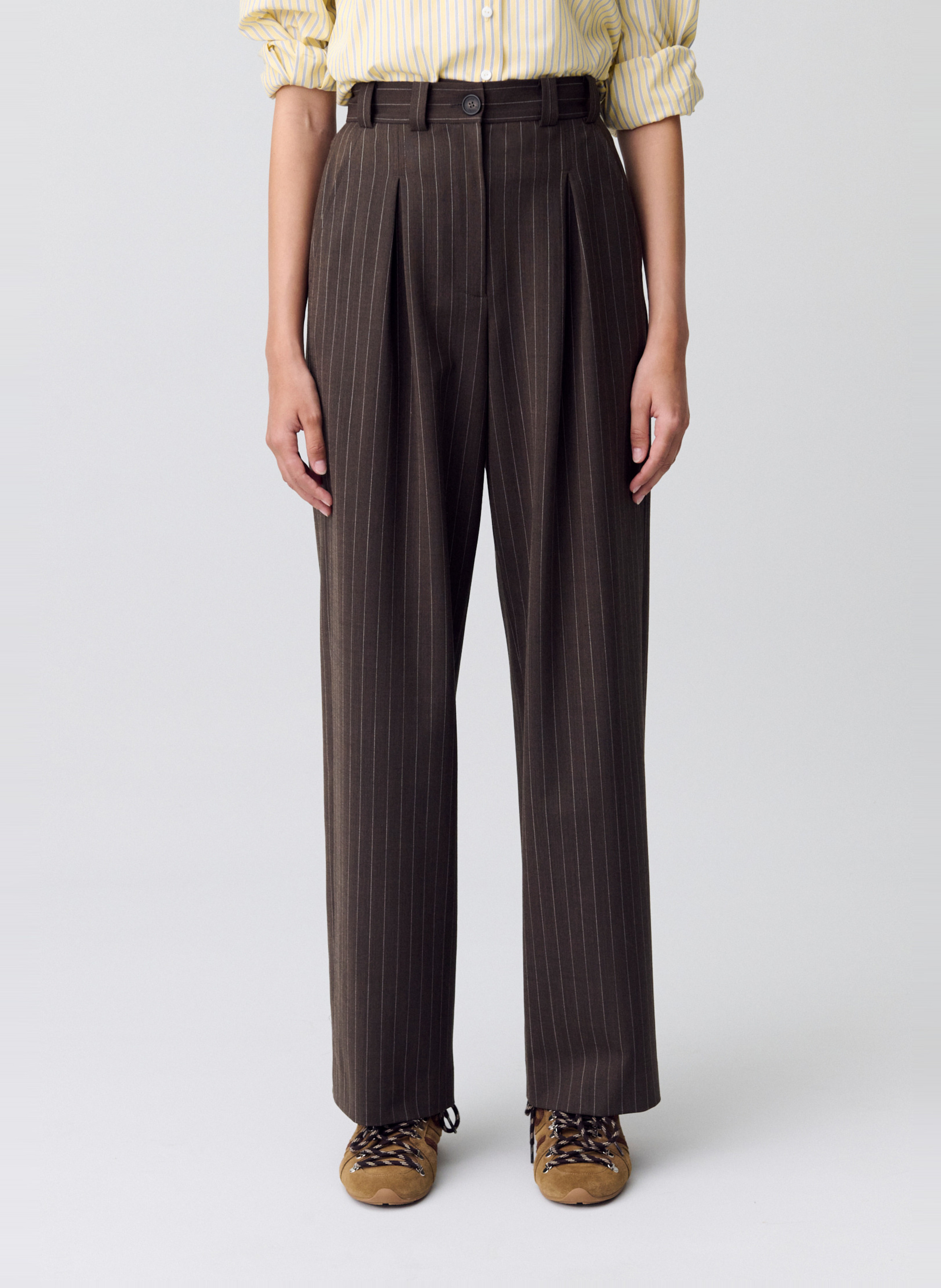 Pantalon droit taille haute à rayures pedrobis CLAUDIE PIERLOT Marron