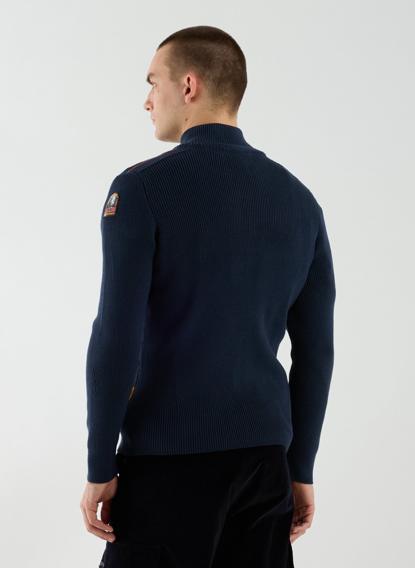 Zip-up high neck cotton blend sweater Blue