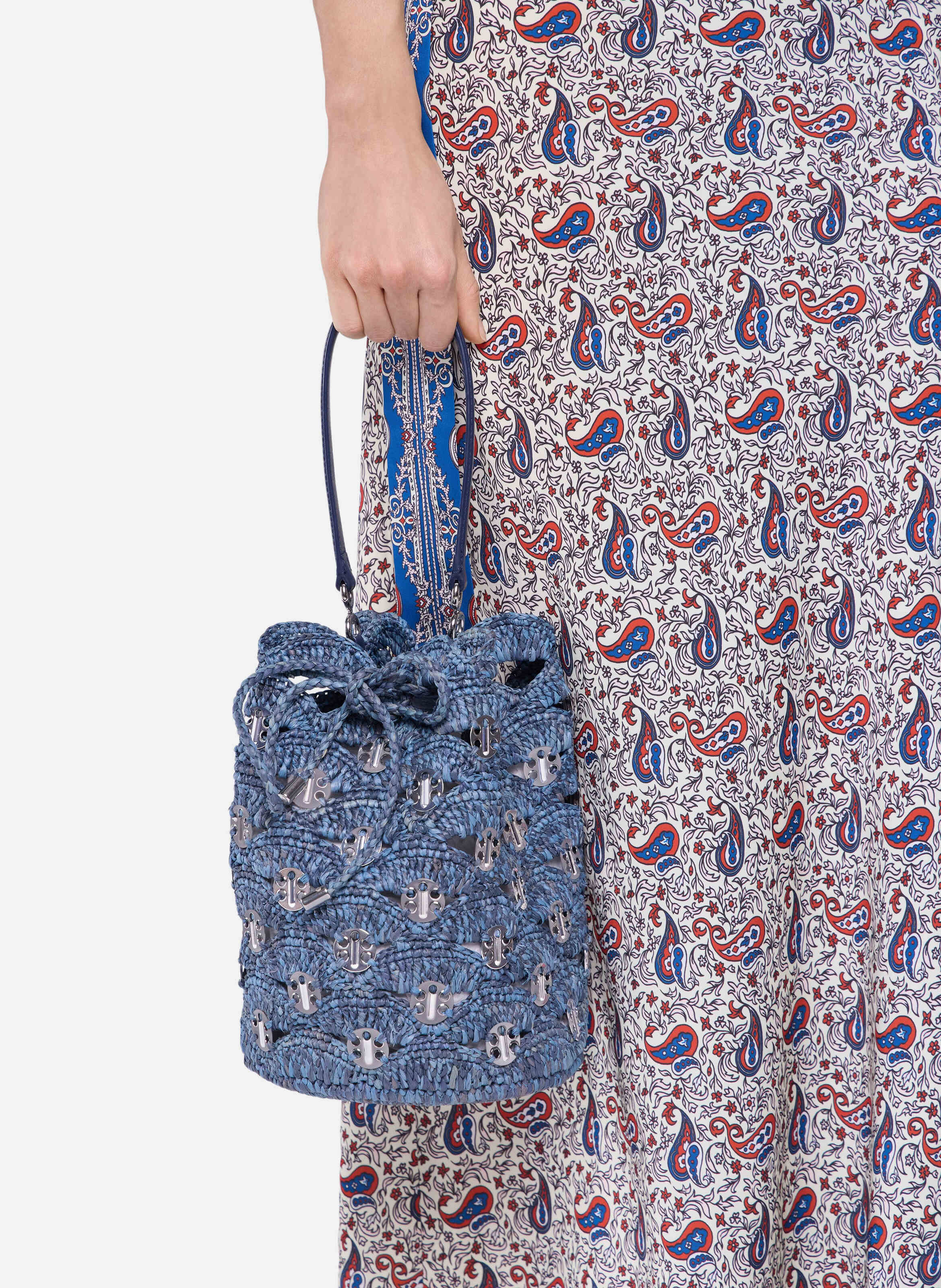 Sac seau en raphia RABANNE Bleu