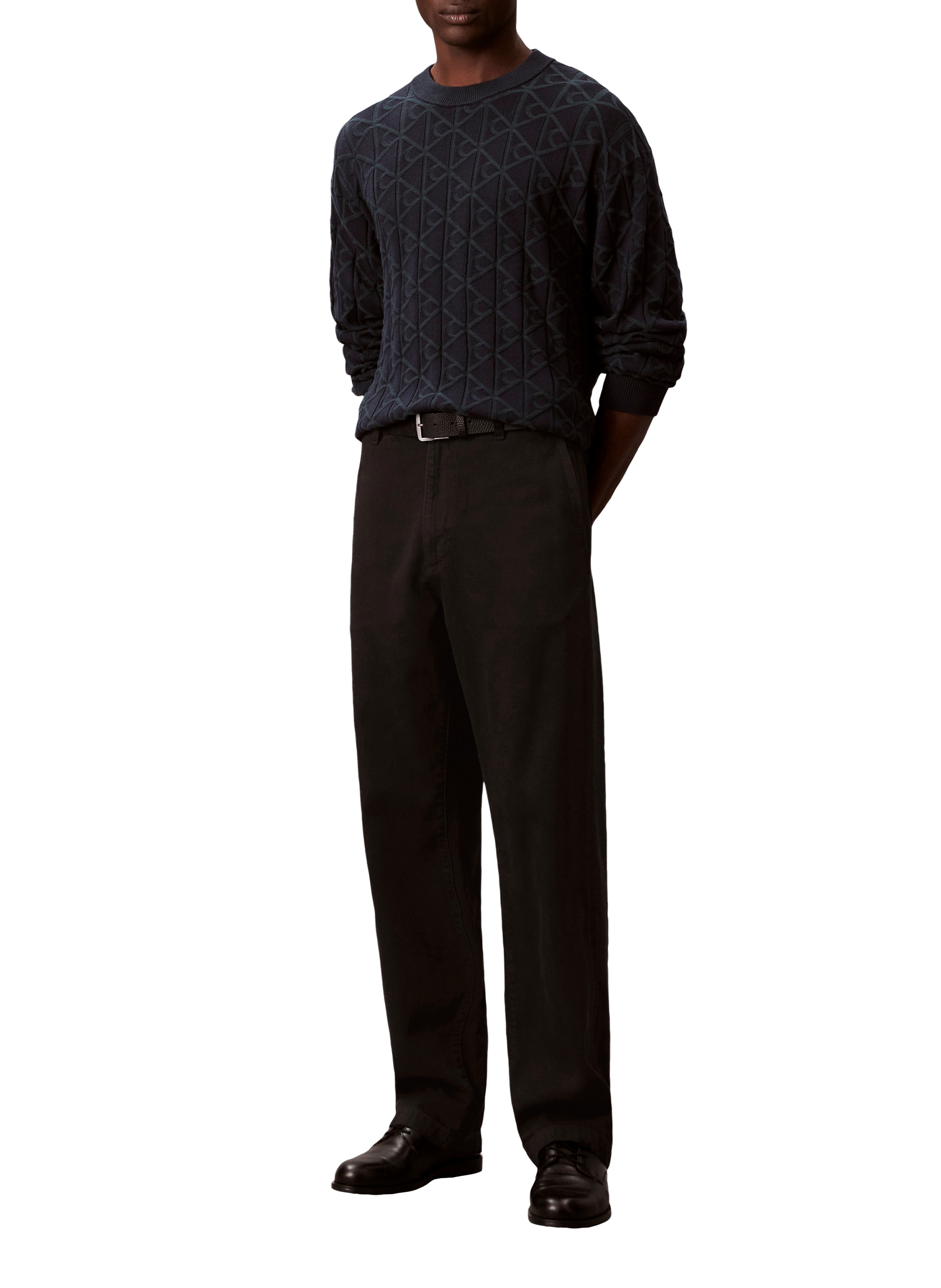 Pull droit à col rond en coton CALVIN KLEIN Gris