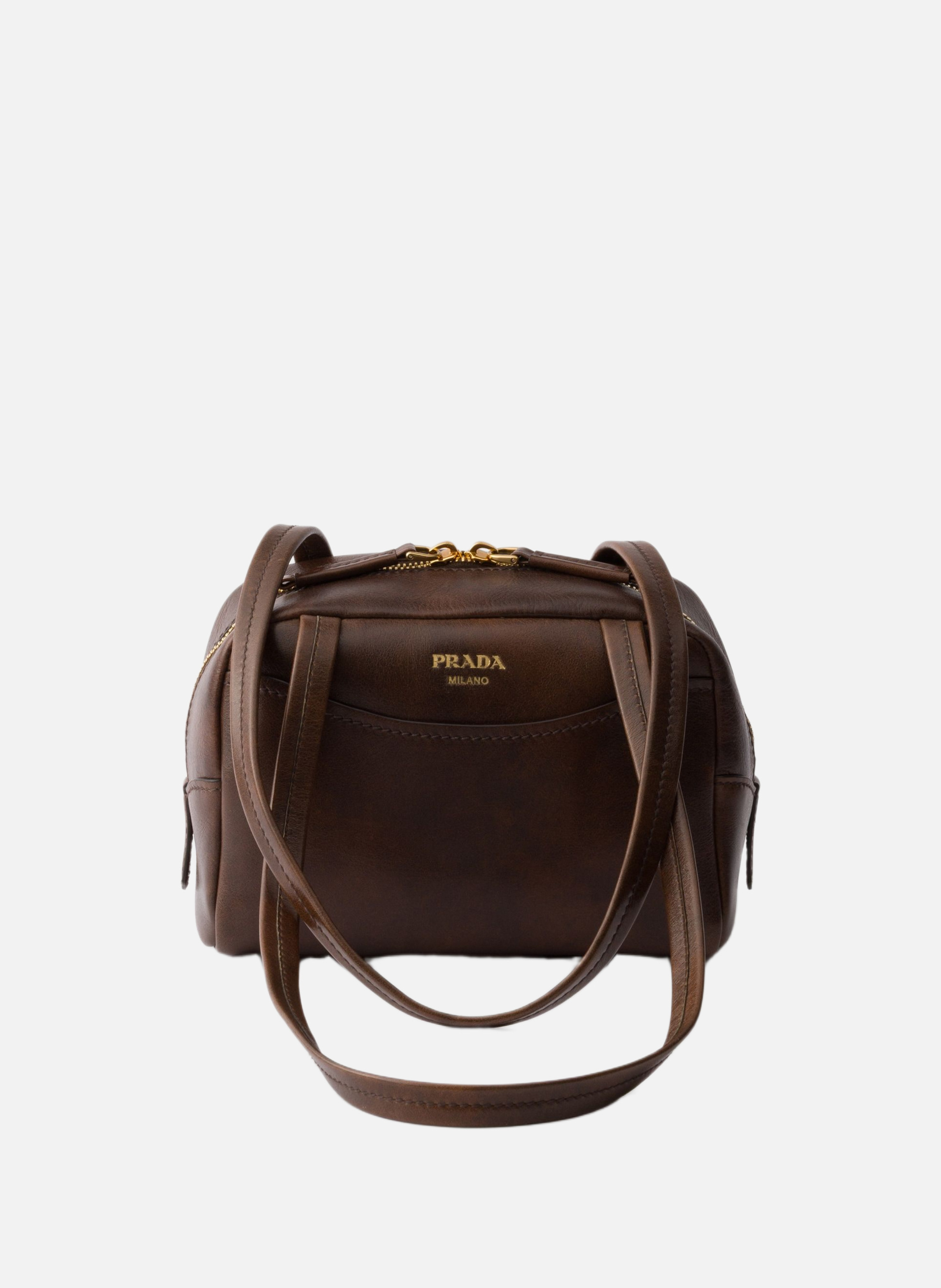 Mini sac à poignée supérieure en cuir vieilli prad PRADA Marron