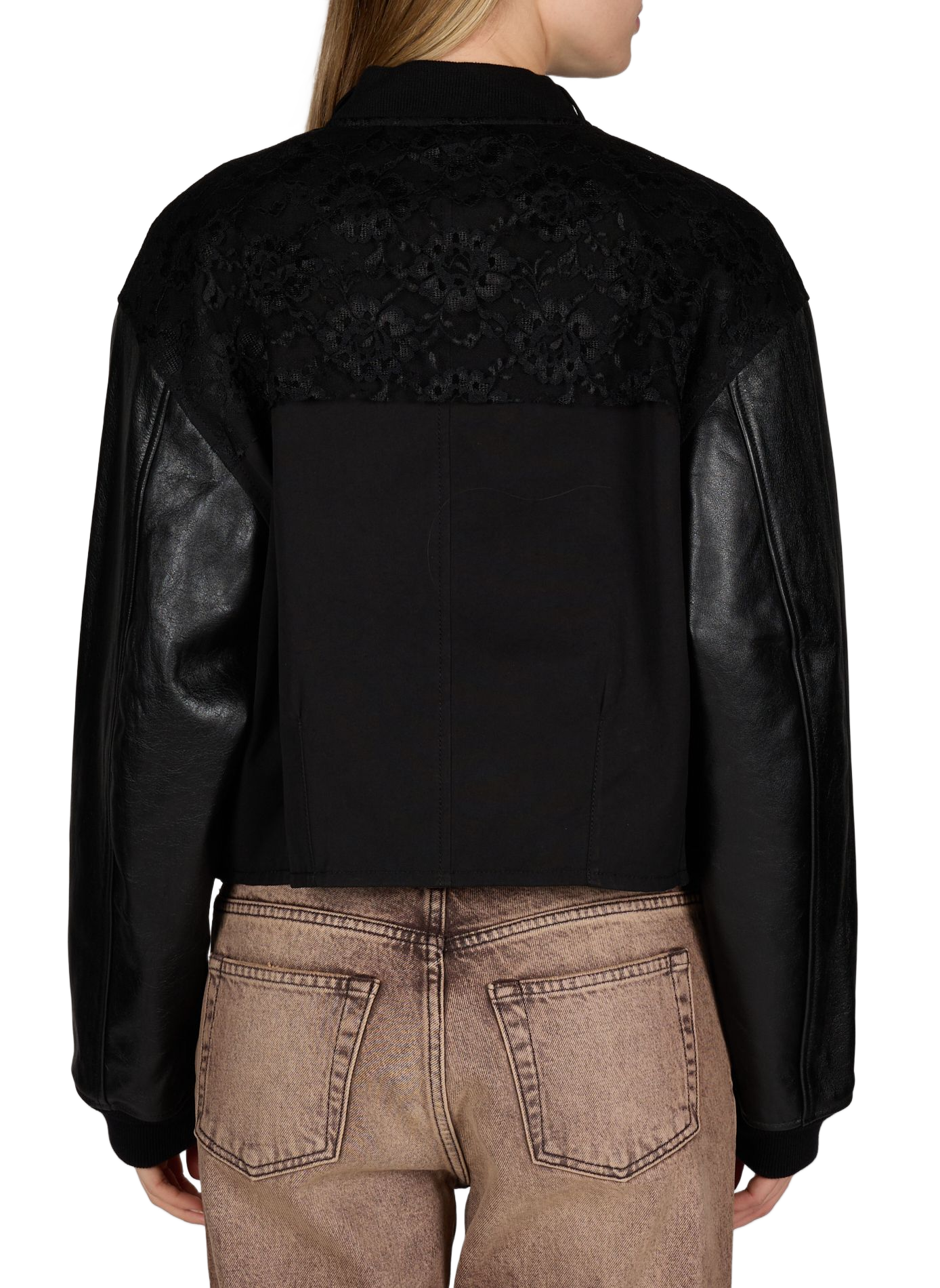 Bomber bi-matière avec empiècement en dentelle en coton OUR LEGACY Noir