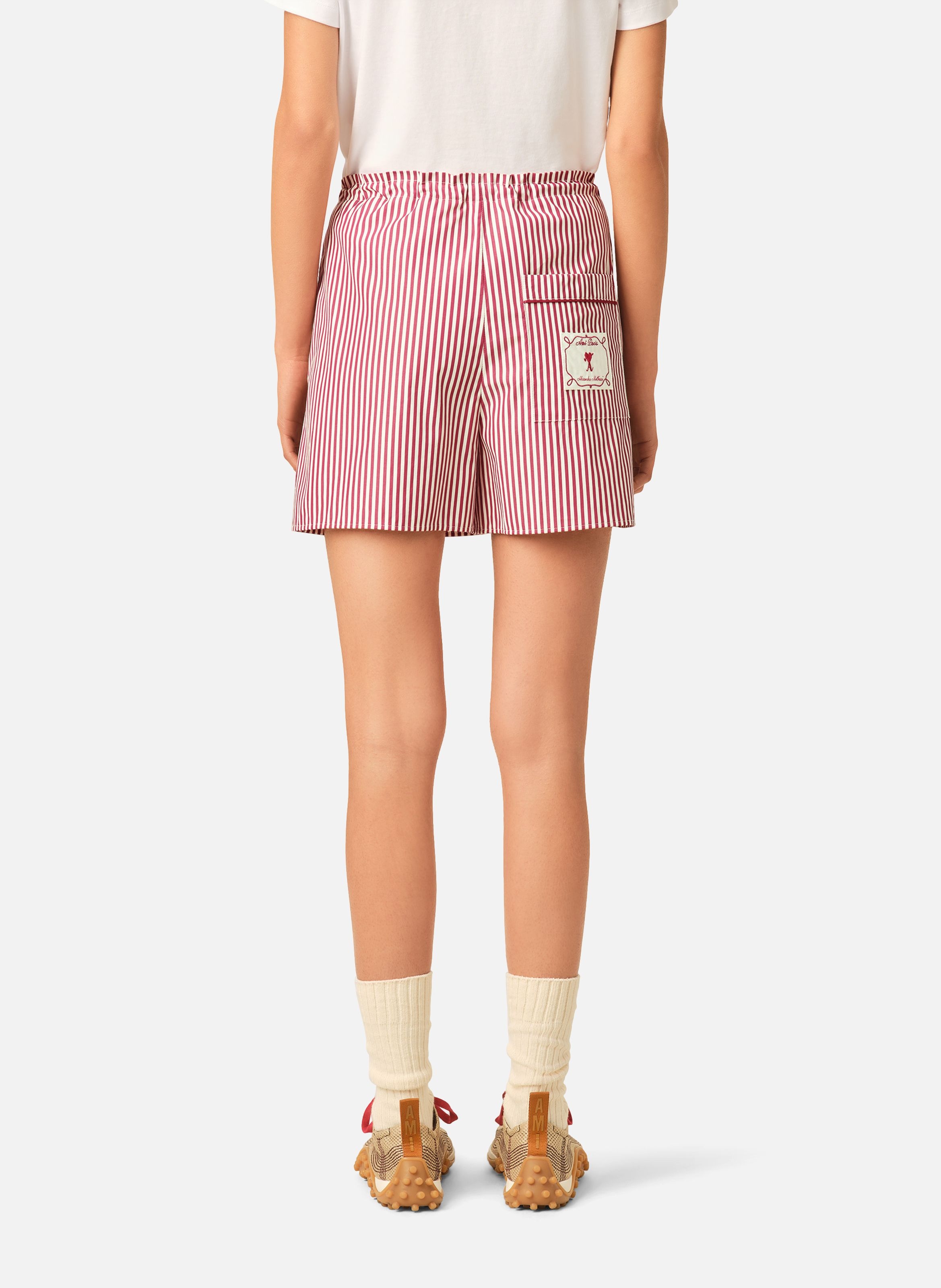 Short à rayures ami de coeur flèche unisexe en coton AMI PARIS Blanc