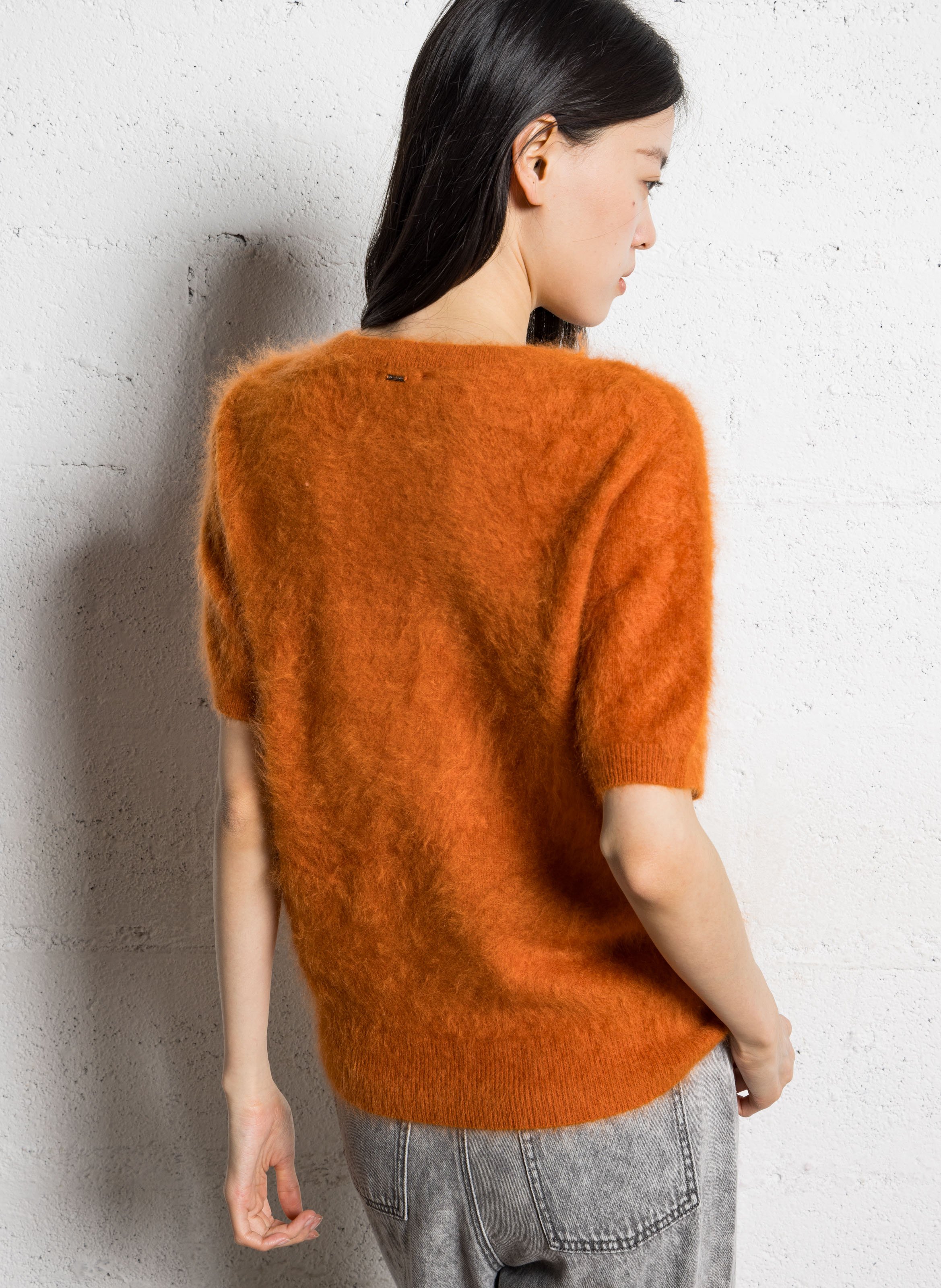 Pull droit col rond en cachemire IKKS Orange