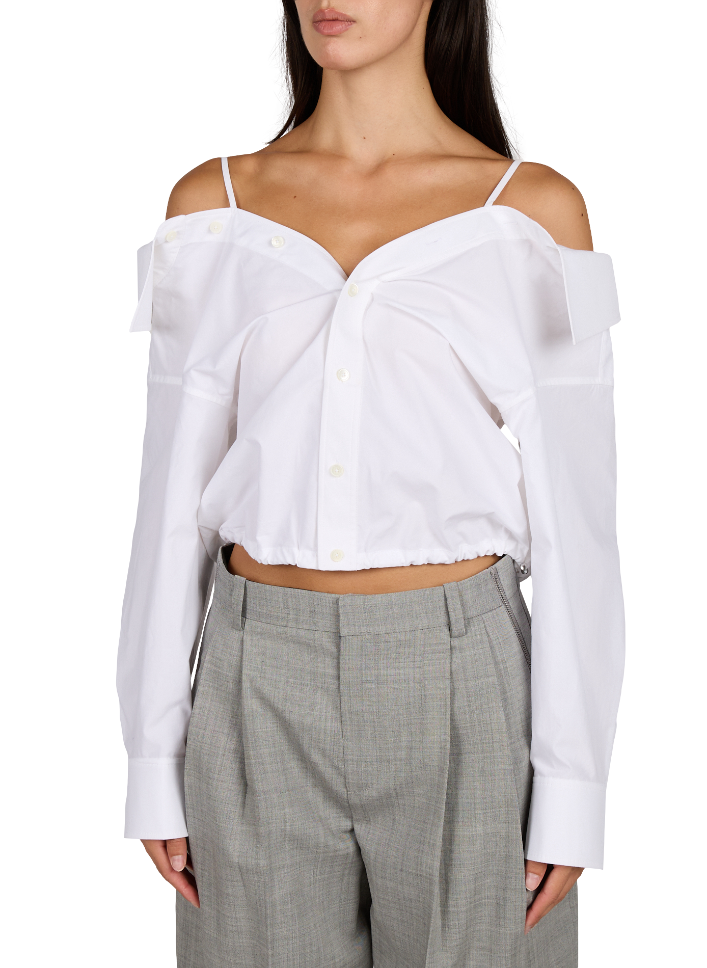 Chemise unie à épaules dénudées en coton ALEXANDER WANG Blanc