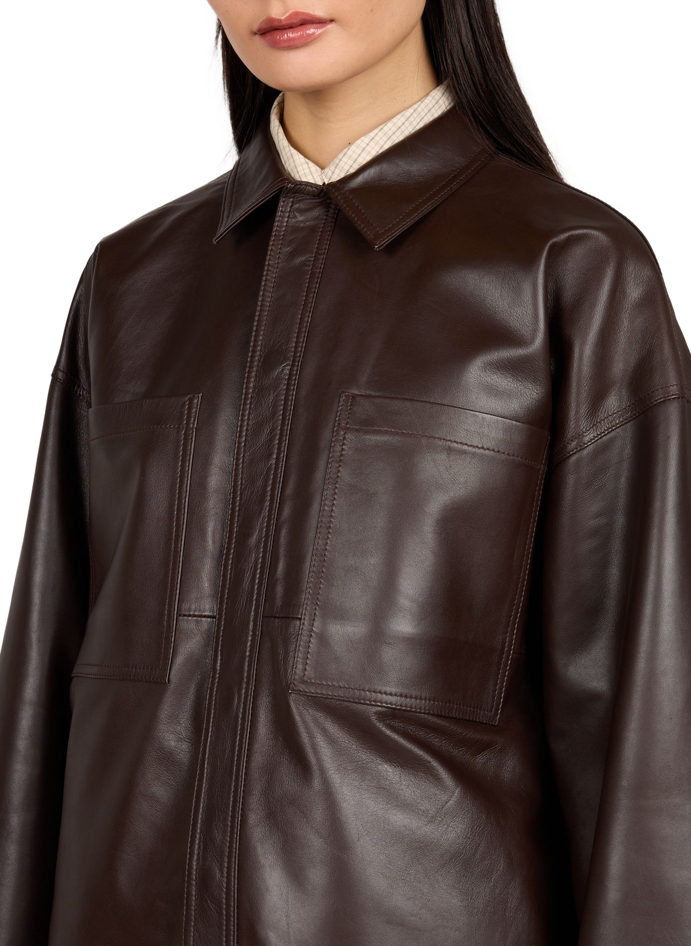Leather jacket with classic collar ROUGE EDIT Brown