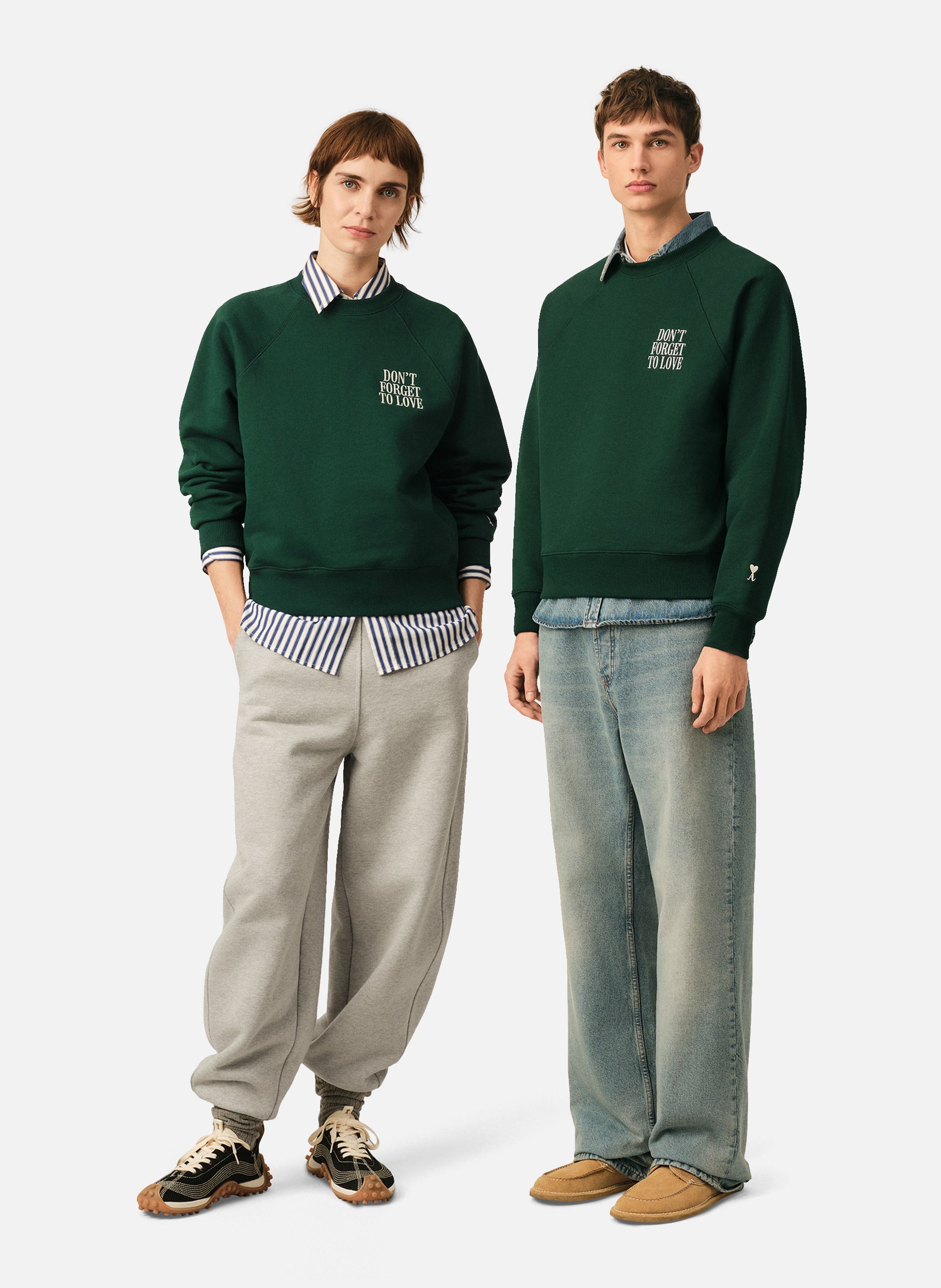 Sweatshirt unisexe en coton "don't forget to love" AMI PARIS Vert