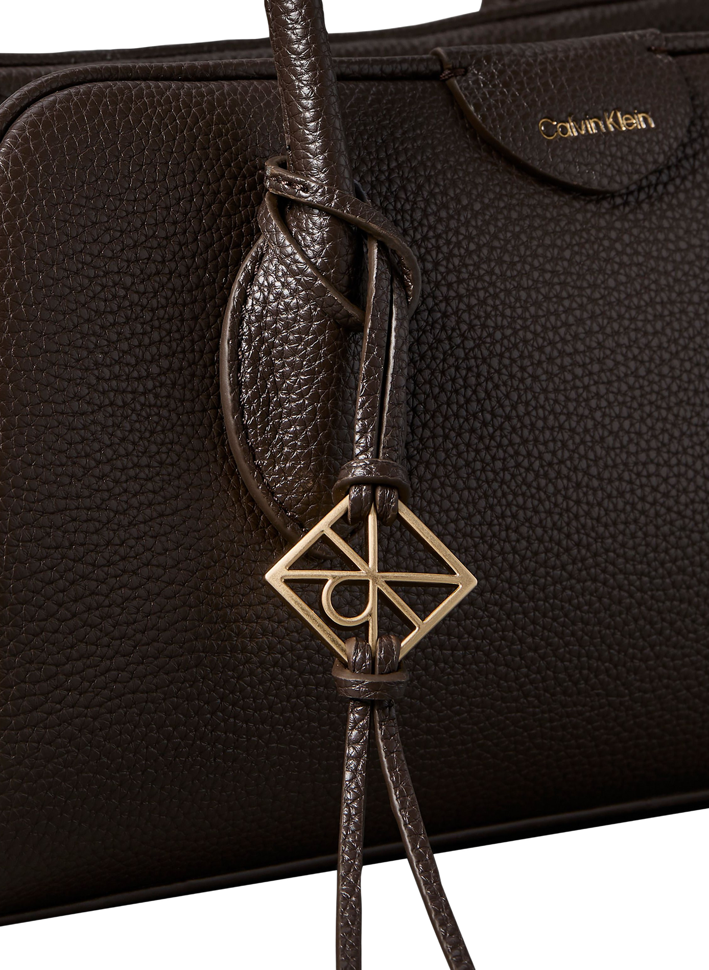 Textured shoulder bag with metallic logo CALVIN KLEIN Brown