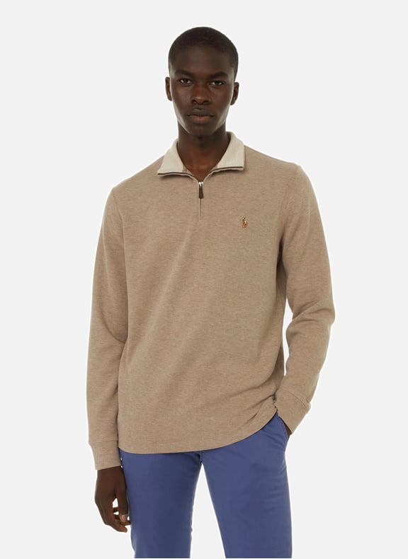 Brown Cotton zip neck jumper