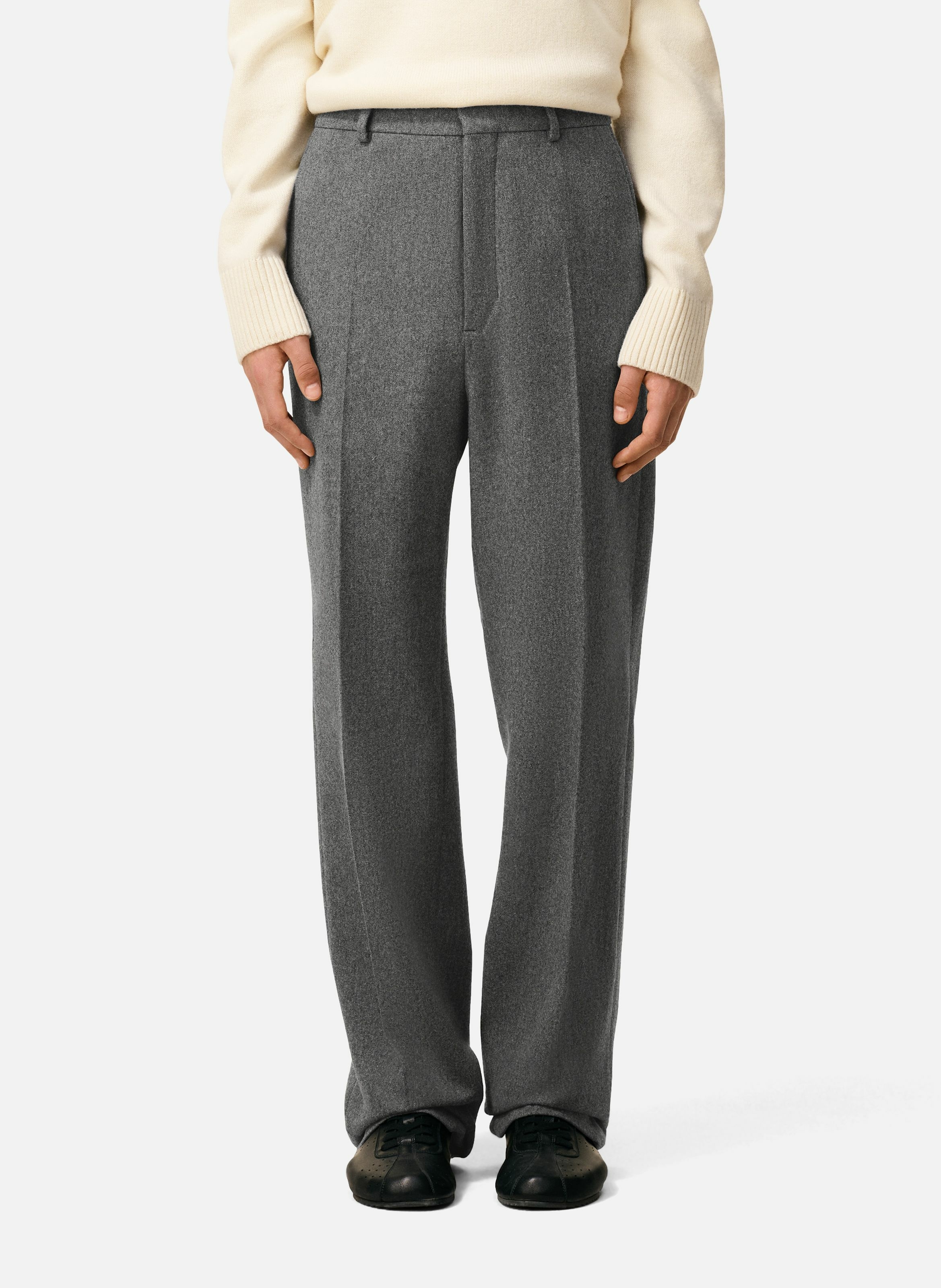 AMI PARIS Pantalon large en laine Gris