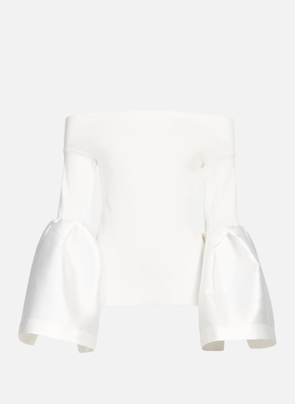 Haut à épaules dénudées et manches bouffantes en coton Blanc by MARQUES ALMEIDA MARQUES ALMEIDA Haut à épaules dénudées et manches bouffantes en coton Blanc
